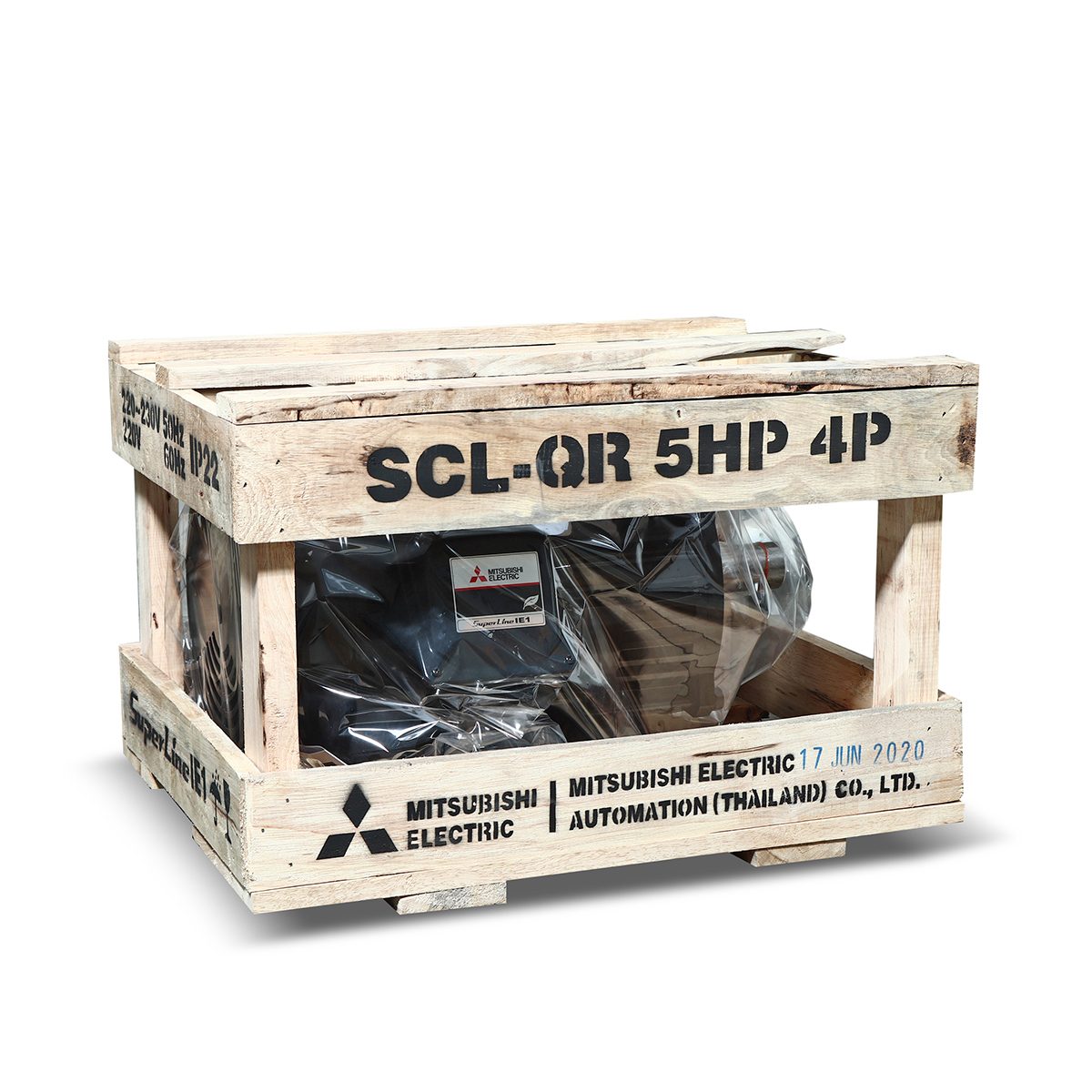 มอเตอร์ MITSUBISHI รุ่น SCL-QR กำลัง 5 แรงม้า (3.7 กิโลวัตต์) 1 เฟส 220 โวลต์ 4 โพล 2 สาย IP22 ความเร็วรอบ 1450 RPM (รอบต่อนาที)
