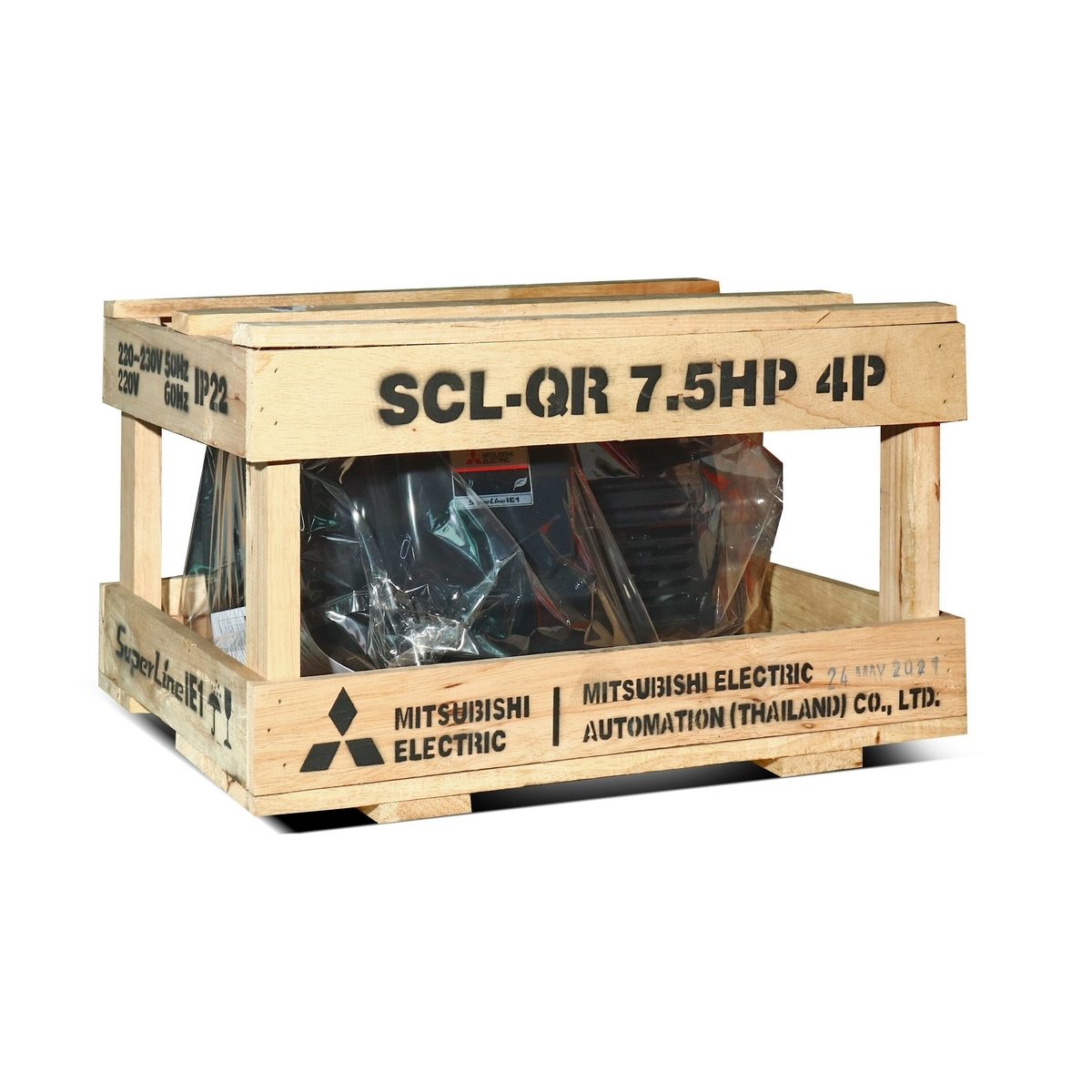 มอเตอร์ MITSUBISHI รุ่น SCL-QR กำลัง 7.5 แรงม้า (5.5 กิโลวัตต์) 1 เฟส 220 โวลต์ 4 โพล 2 สาย IP22 ความเร็วรอบ 1450 RPM (รอบต่อนาที)