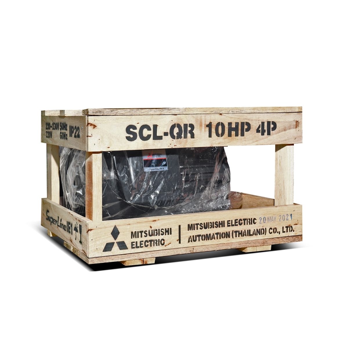 มอเตอร์ MITSUBISHI รุ่น SCL-QR กำลัง 10 แรงม้า (7.5 กิโลวัตต์) 1 เฟส 220 โวลต์ 4 โพล 2 สาย IP22 ความเร็วรอบ 1450 RPM (รอบต่อนาที)
