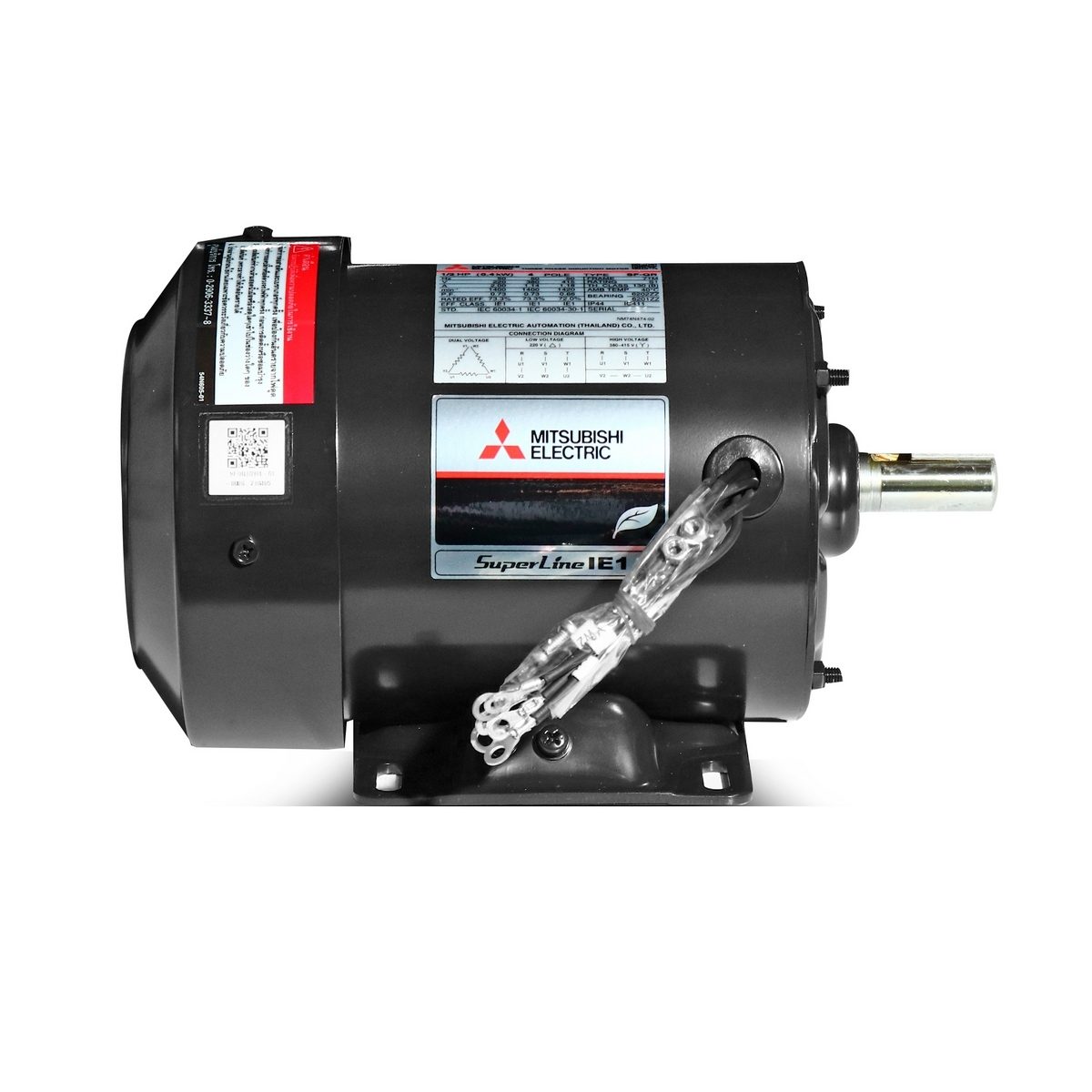 MITSUBISHI มอเตอร์ รุ่น SF-QR กำลัง 1/2 แรงม้า (0.4 กิโลวัตต์) ชนิดหุ้มมิด 3 เฟส 220/380 โวลต์ 4 โพล 3 สาย IP44 ความเร็วรอบ 1450 รอบ/นาที (ม