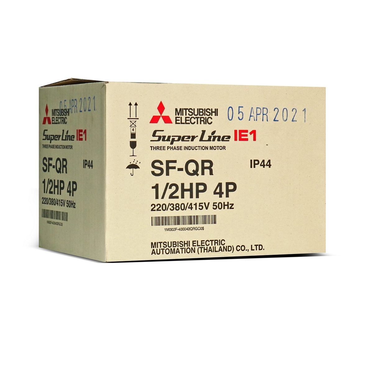 MITSUBISHI มอเตอร์ รุ่น SF-QR กำลัง 1/2 แรงม้า (0.4 กิโลวัตต์) ชนิดหุ้มมิด 3 เฟส 220/380 โวลต์ 4 โพล 3 สาย IP44 ความเร็วรอบ 1450 รอบ/นาที (ม