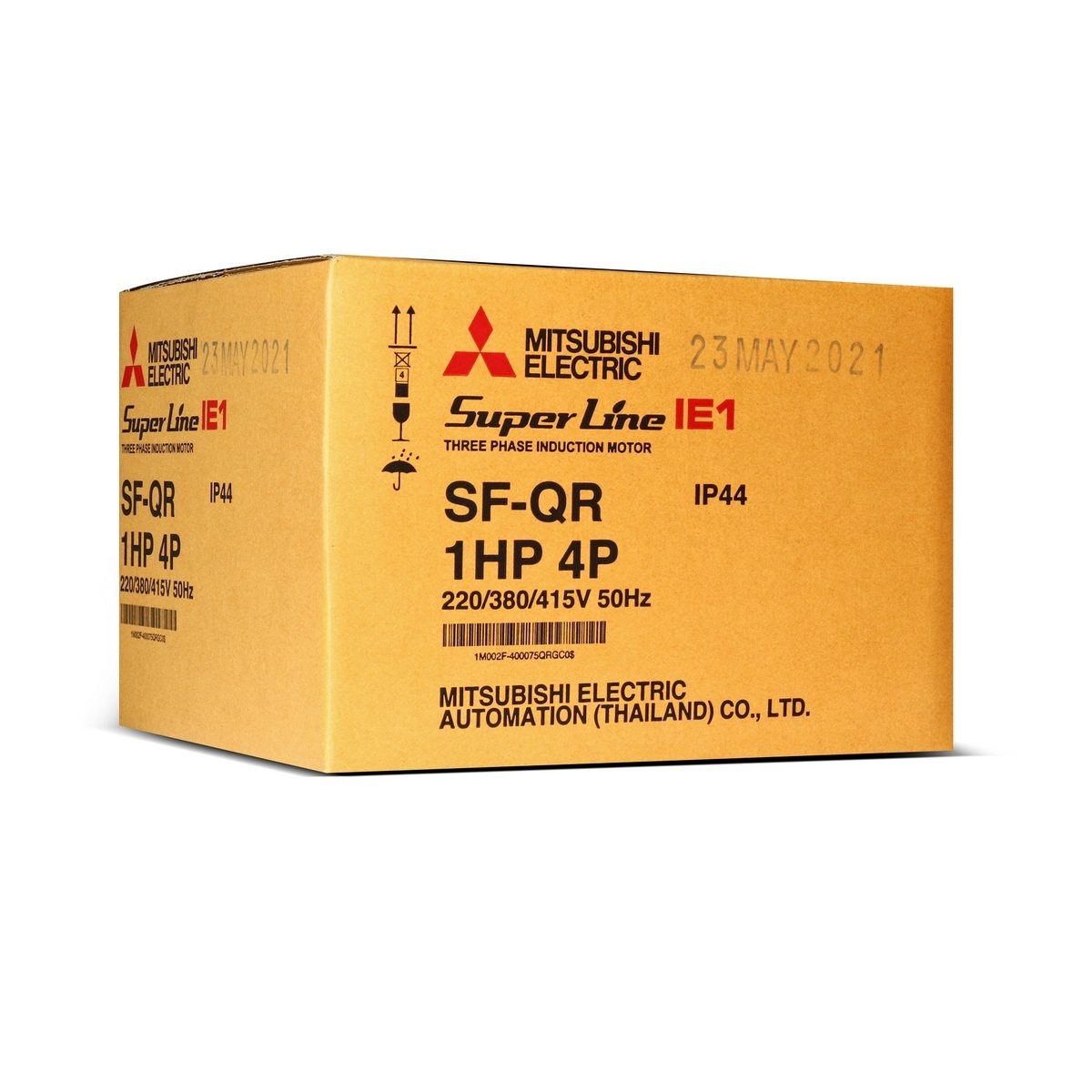 MITSUBISHI มอเตอร์ รุ่น SF-QR กำลัง 1 แรงม้า (0.75 กิโลวัตต์) ชนิดหุ้มมิด 3 เฟส 220/380 โวลต์ 4 โพล 3 สาย IP44 ความเร็วรอบ 1450 รอบ/นาที (มิ