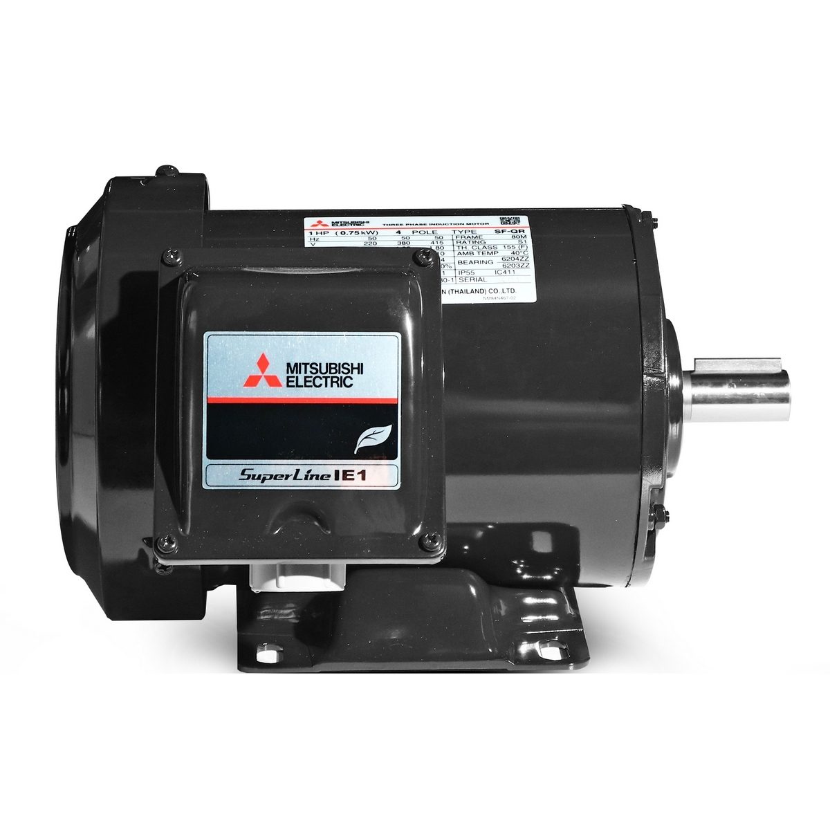 MITSUBISHI มอเตอร์ รุ่น SF-QR กำลัง 1 แรงม้า (0.75 กิโลวัตต์) ชนิดหุ้มมิด 3 เฟส 220/380 โวลต์ 4 โพล 3 สาย IP55 ความเร็วรอบ 1450 รอบ/นาที (มิ
