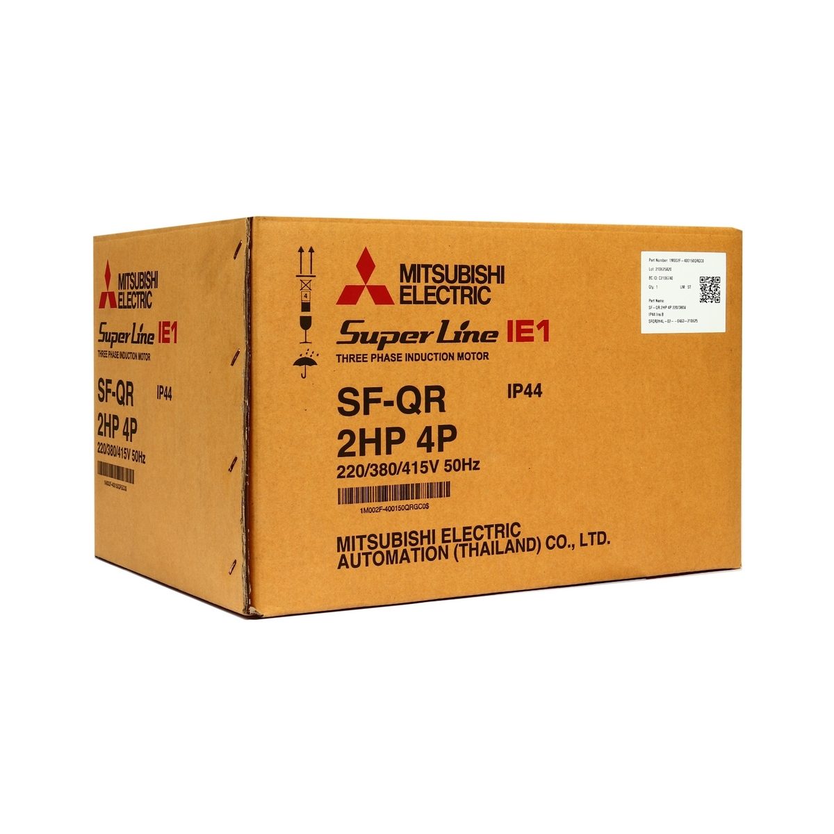 MITSUBISHI มอเตอร์ รุ่น SF-QR กำลัง 2 แรงม้า (1.5 กิโลวัตต์) ชนิดหุ้มมิด 3 เฟส 220/380 โวลต์ 4 โพล 3 สาย IP44 ความเร็วรอบ 1450 รอบ/นาที (มิต