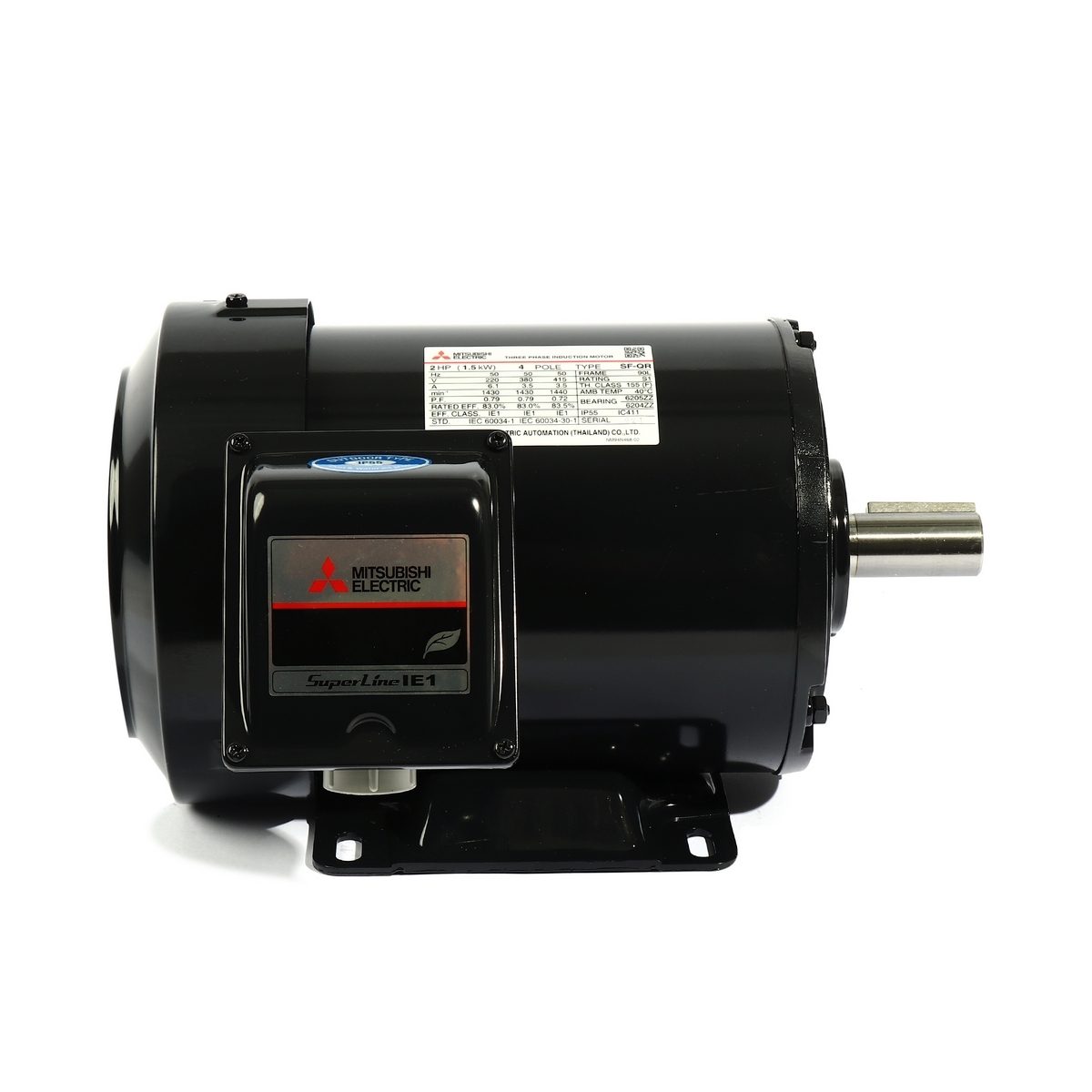 MITSUBISHI มอเตอร์ รุ่น SF-QR กำลัง 2 แรงม้า (1.5 กิโลวัตต์) ชนิดหุ้มมิด 3 เฟส 220/380 โวลต์ 4 โพล 3 สาย IP55 ความเร็วรอบ 1450 รอบ/นาที (มิต