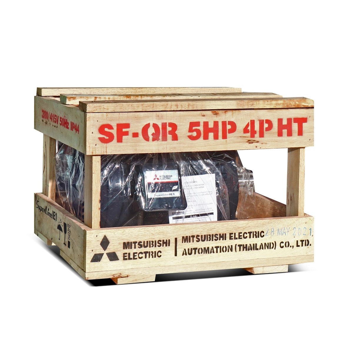 MITSUBISHI มอเตอร์ รุ่น SF-QR กำลัง 5 แรงม้า (3.7 กิโลวัตต์) ชนิดหุ้มมิด 3 เฟส 380/415 โวลต์ 4 โพล 3 สาย IP44 ความเร็วรอบ 1450 รอบ/นาที (มิต