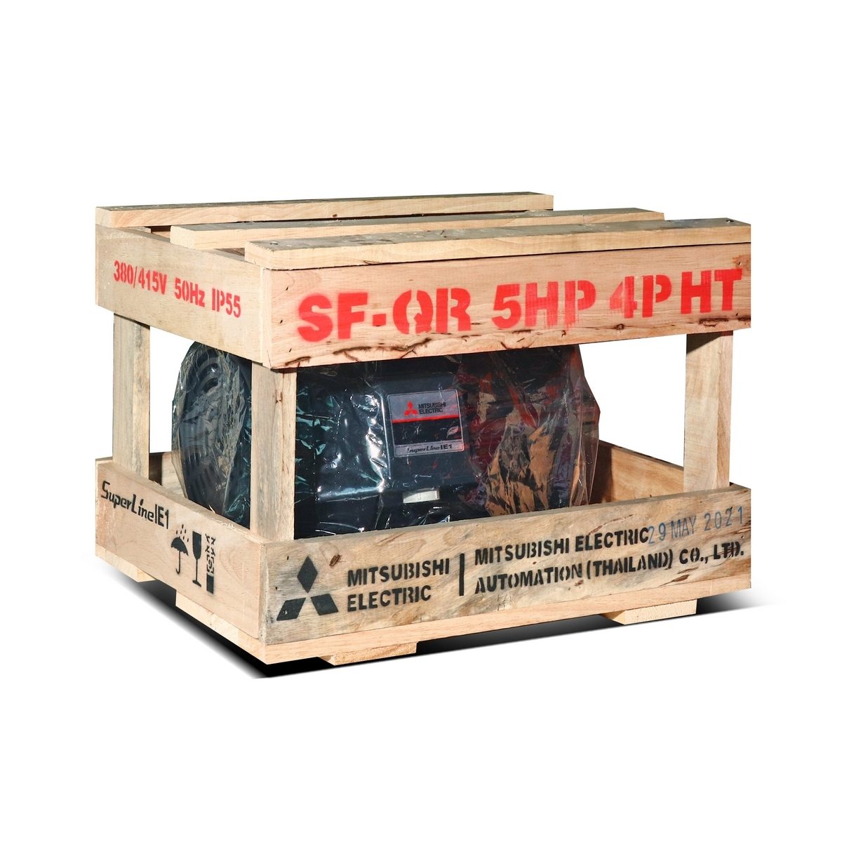 MITSUBISHI มอเตอร์ รุ่น SF-QR กำลัง 5 แรงม้า (3.7 กิโลวัตต์) ชนิดหุ้มมิด 3 เฟส 380/415 โวลต์ 4 โพล 3 สาย IP55 ความเร็วรอบ 1450 รอบ/นาที (มิต