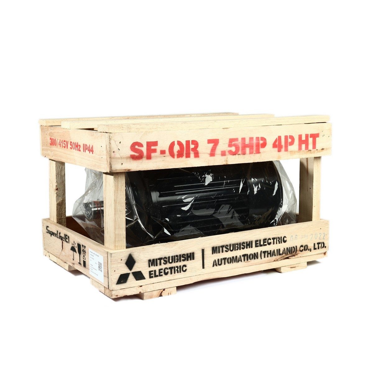 MITSUBISHI มอเตอร์ รุ่น SF-QR กำลัง 7.5 แรงม้า (5.5 กิโลวัตต์) ชนิดหุ้มมิด 3 เฟส 380/415 โวลต์ 4 โพล 3 สาย IP44 ความเร็วรอบ 1450 รอบ/นาที (ม