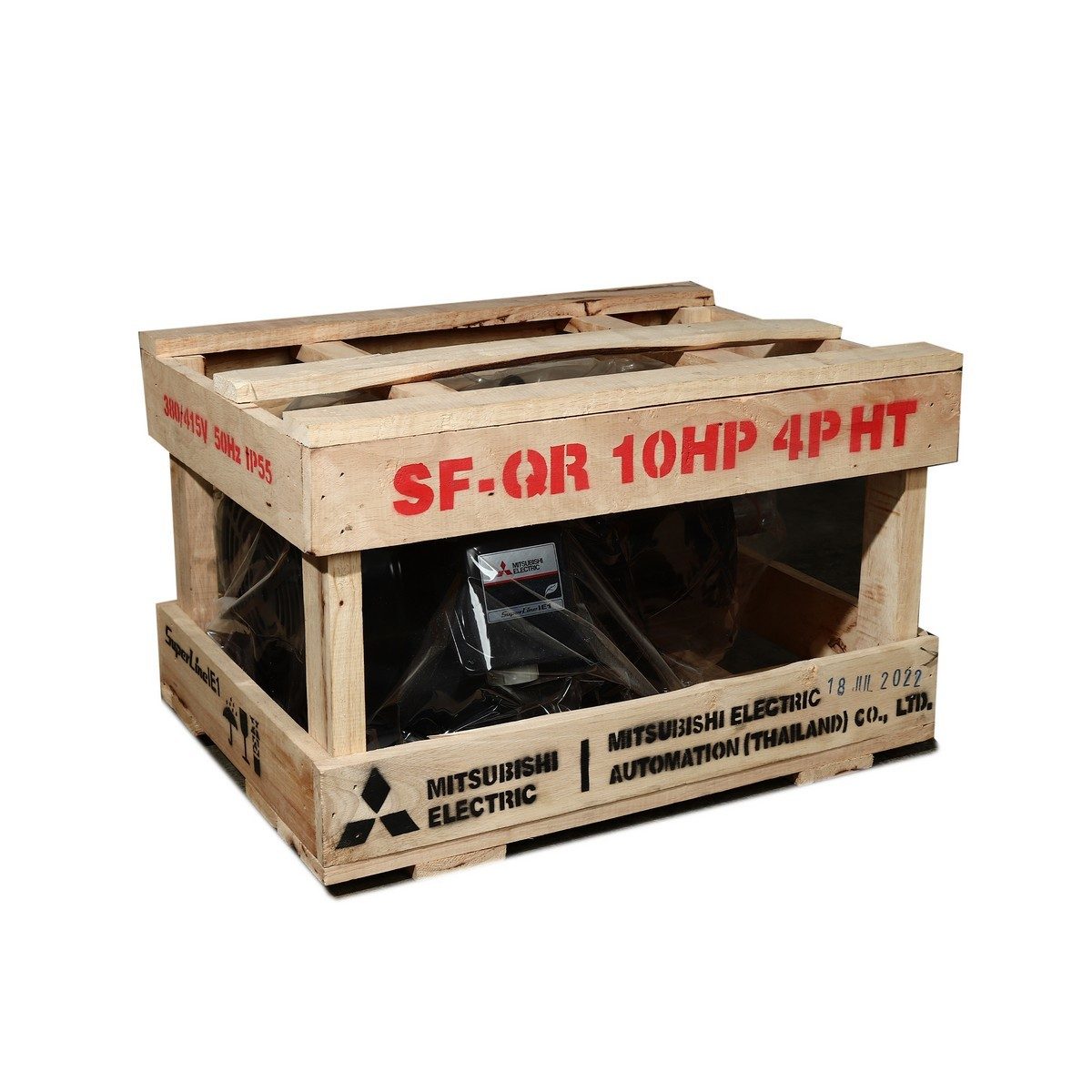 MITSUBISHI มอเตอร์ รุ่น SF-QR กำลัง 10 แรงม้า (7.5 กิโลวัตต์) ชนิดหุ้มมิด 3 เฟส 380/415 โวลต์ 4 โพล 3 สาย IP55 ความเร็วรอบ 1450 รอบ/นาที (มิ