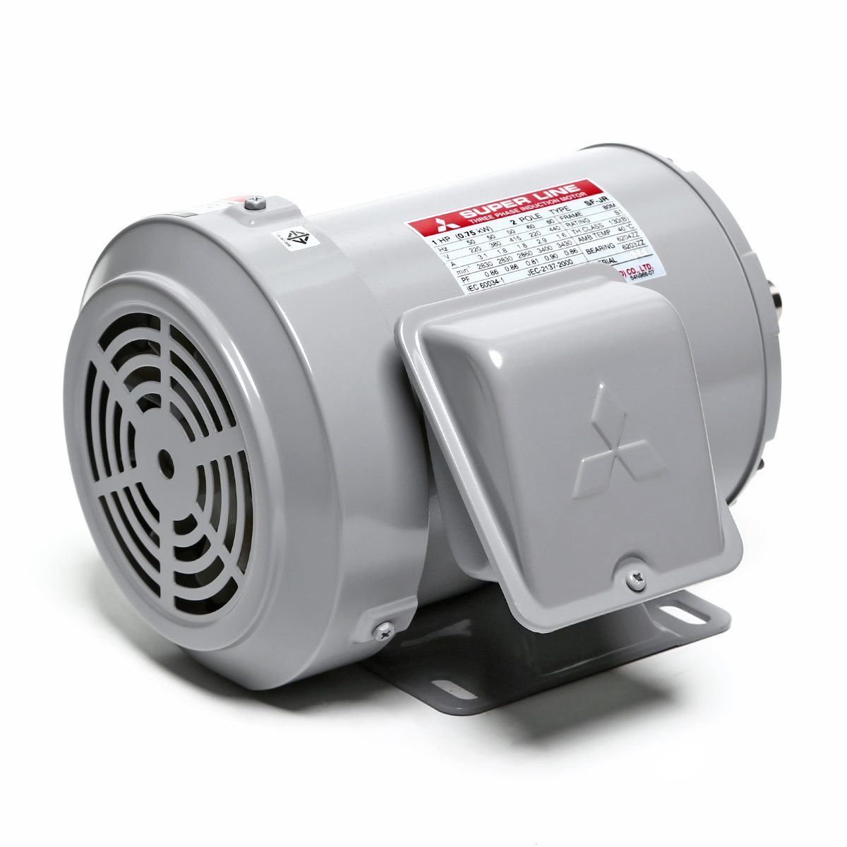 MITSUBISHI มอเตอร์ รุ่น SF-QR ชนิดหุ้มมิด กำลัง 1 แรงม้า (0.75 กิโลวัตต์) 3 เฟส 220/380 โวลต์ 2 โพล 3 สาย IP44 ความเร็วรอบ 2890 รอบ/นาที (มิ