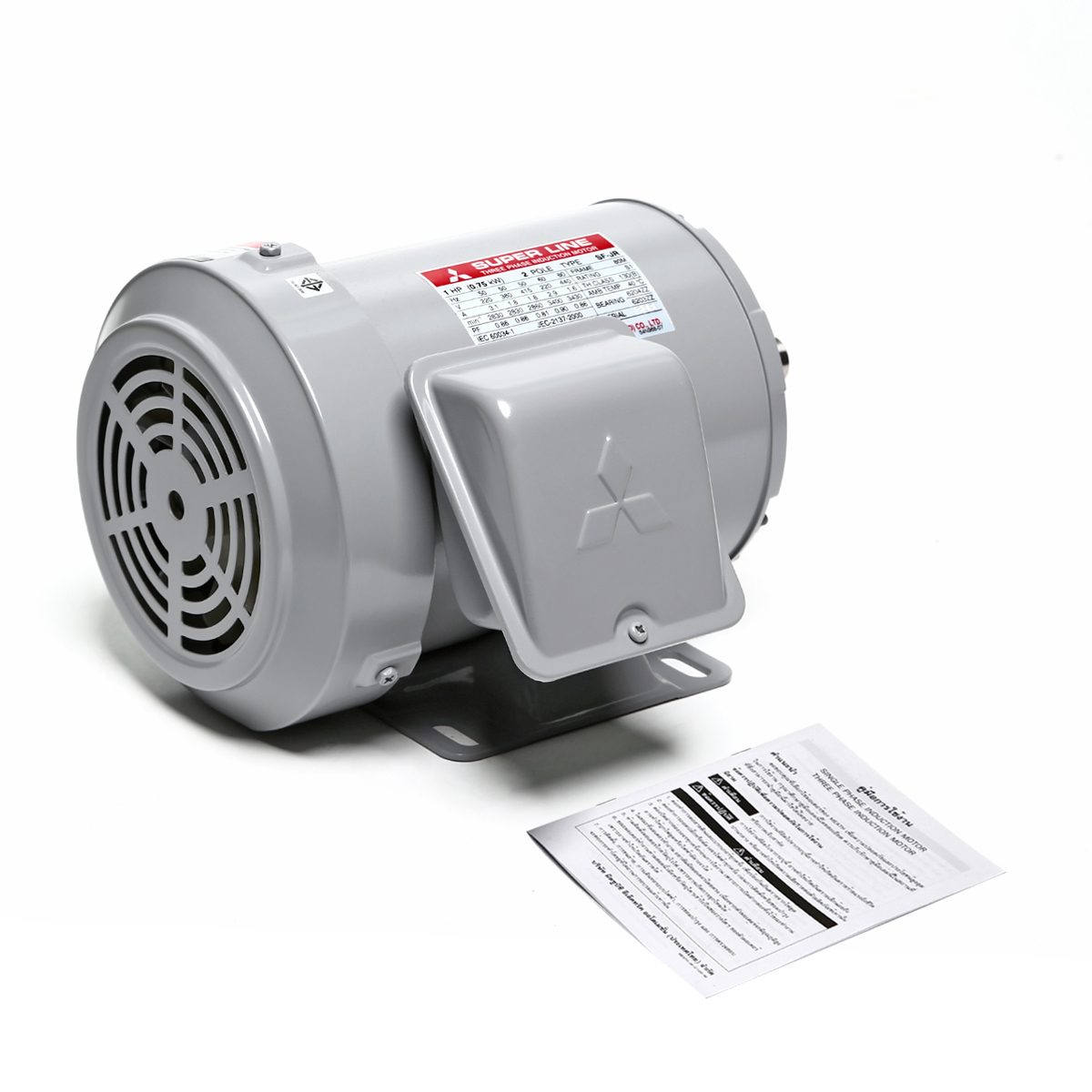 MITSUBISHI มอเตอร์ รุ่น SF-QR ชนิดหุ้มมิด กำลัง 1 แรงม้า (0.75 กิโลวัตต์) 3 เฟส 220/380 โวลต์ 2 โพล 3 สาย IP44 ความเร็วรอบ 2890 รอบ/นาที (มิ