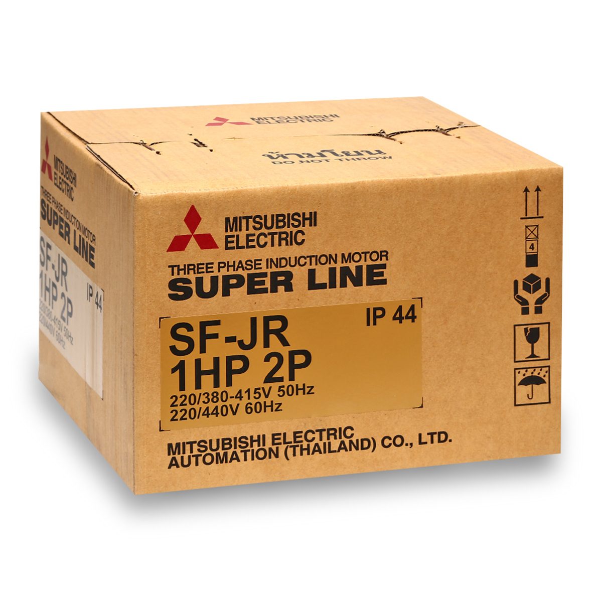 MITSUBISHI มอเตอร์ รุ่น SF-QR ชนิดหุ้มมิด กำลัง 1 แรงม้า (0.75 กิโลวัตต์) 3 เฟส 220/380 โวลต์ 2 โพล 3 สาย IP44 ความเร็วรอบ 2890 รอบ/นาที (มิ