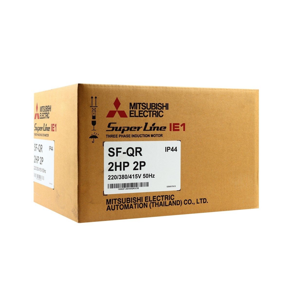 MITSUBISHI มอเตอร์ รุ่น SF-QR ชนิดหุ้มมิด กำลัง 2 แรงม้า (1.5 กิโลวัตต์) 3 เฟส 220/380 โวลต์ 2 โพล 3 สาย IP44 ความเร็วรอบ 2890 รอบ/นาที (มิต