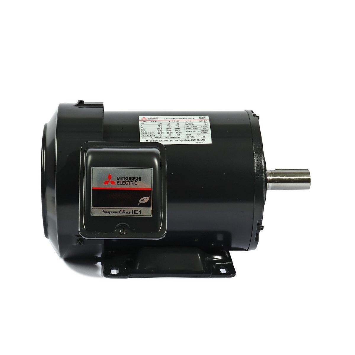 MITSUBISHI มอเตอร์ รุ่น SF-QR กำลัง 3 แรงม้า (2.2 กิโลวัตต์) ชนิดหุ้มมิด 3 เฟส 220/380 โวลต์ 2 โพล 3 สาย IP44 ความเร็วรอบ 2890 รอบ/นาที (มิต