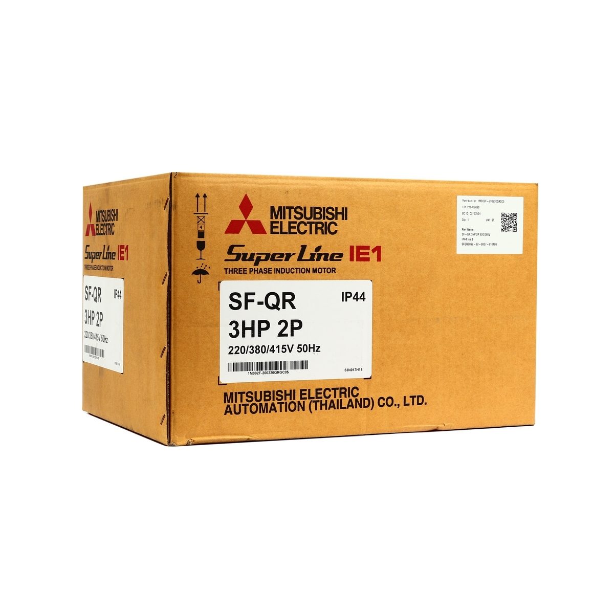 MITSUBISHI มอเตอร์ รุ่น SF-QR กำลัง 3 แรงม้า (2.2 กิโลวัตต์) ชนิดหุ้มมิด 3 เฟส 220/380 โวลต์ 2 โพล 3 สาย IP44 ความเร็วรอบ 2890 รอบ/นาที (มิต