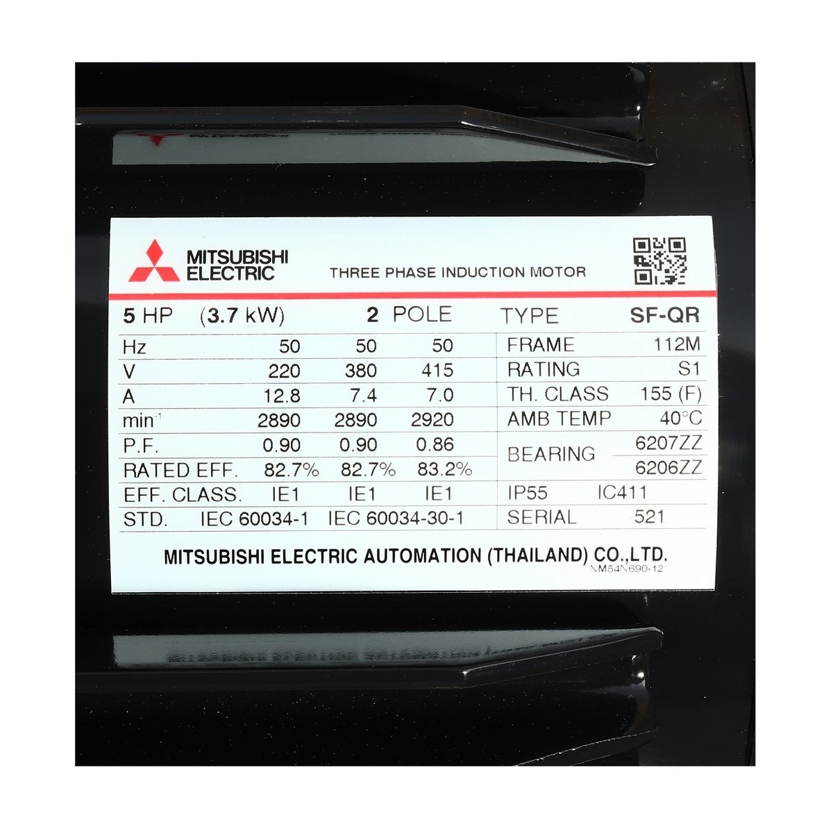 MITSUBISHI มอเตอร์ รุ่น SF-QR กำลัง 5 แรงม้า (3.7 กิโลวัตต์) ชนิดหุ้มมิด 3 เฟส 220/380 โวลต์ 2 โพล 3 สาย IP55 ความเร็วรอบ 2890 รอบ/นาที (มิต
