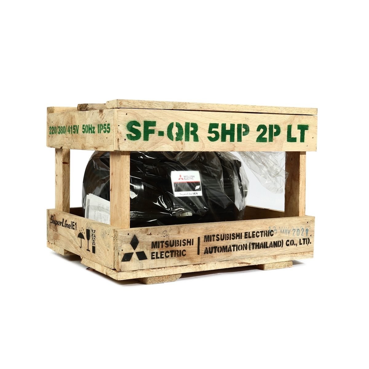 MITSUBISHI มอเตอร์ รุ่น SF-QR กำลัง 5 แรงม้า (3.7 กิโลวัตต์) ชนิดหุ้มมิด 3 เฟส 220/380 โวลต์ 2 โพล 3 สาย IP55 ความเร็วรอบ 2890 รอบ/นาที (มิต