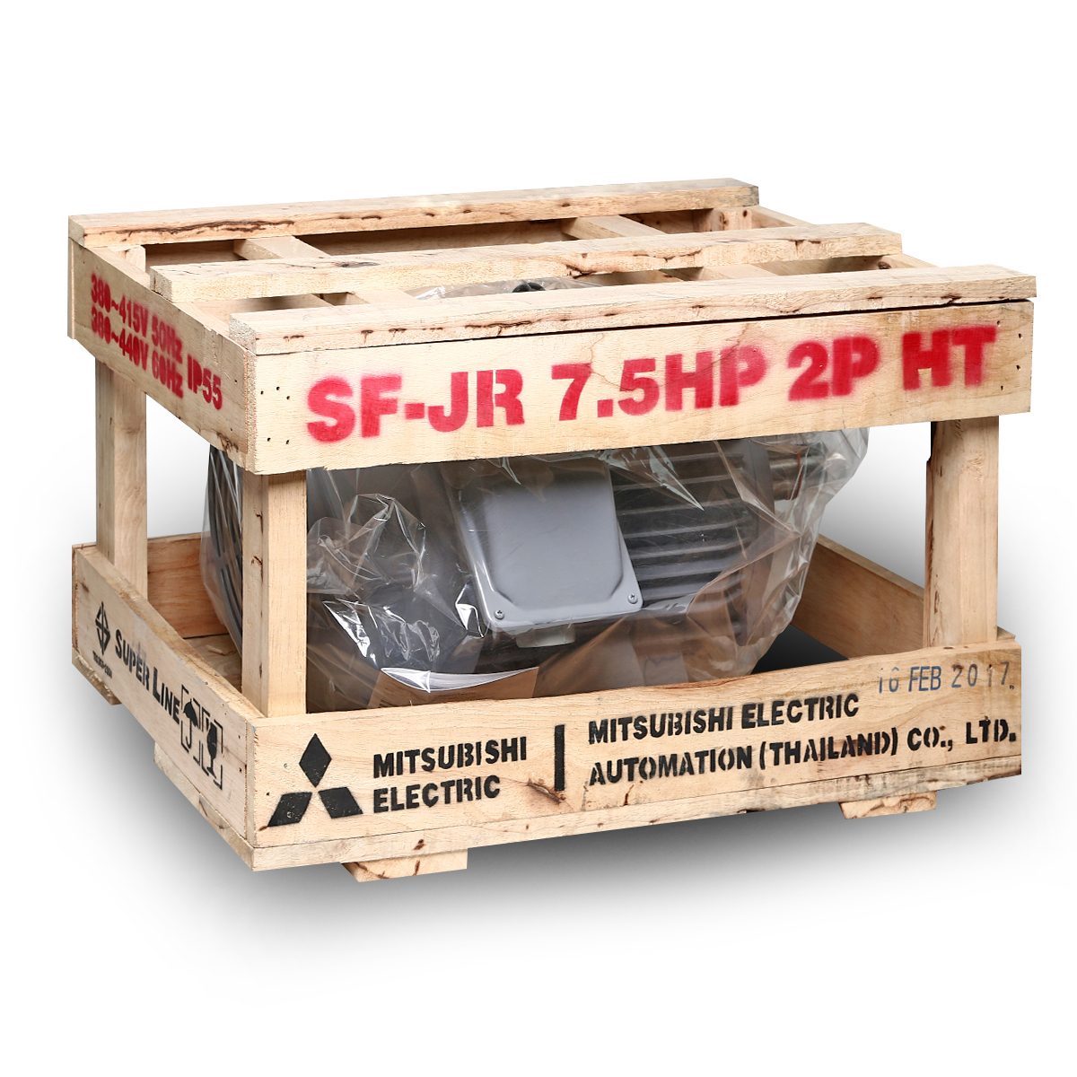 MITSUBISHI มอเตอร์ รุ่น SF-QR กำลัง 7.5 แรงม้า (5.5 กิโลวัตต์) ชนิดหุ้มมิด 3 เฟส 380/415 โวลต์ 2 โพล 3 สาย IP55 ความเร็วรอบ 2890 รอบ/นาที (ม