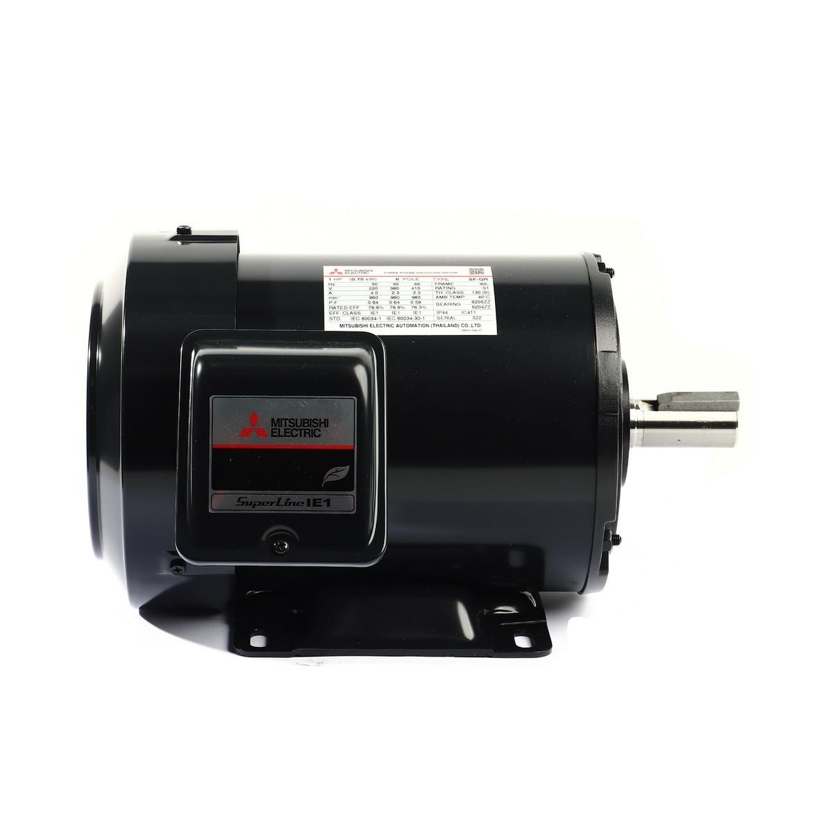 MITSUBISHI มอเตอร์ รุ่น SF-QR ชนิดหุ้มมิด กำลัง 1 แรงม้า (0.75 กิโลวัตต์) 3 เฟส 220/380 โวลต์ 6 โพล 3 สาย IP44 รอบช้า 950 รอบ/นาที (มิตซูบิช