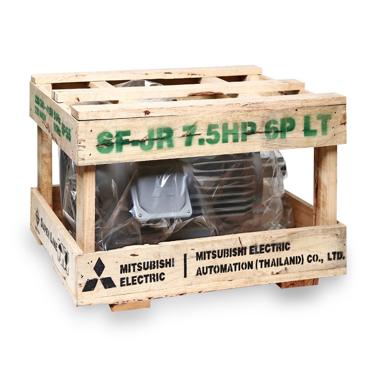 MITSUBISHI มอเตอร์ รุ่น SF-QR ชนิดหุ้มมิด กำลัง 7.5 แรงม้า (5.5 กิโลวัตต์) 3 เฟส 220/380 โวลต์ 6 โพล 3 สาย IP55 รอบช้า 950 รอบ/นาที (มิตซูบิ