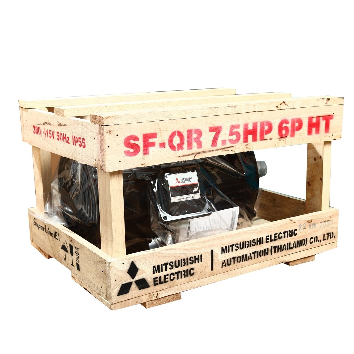 MITSUBISHI มอเตอร์ รุ่น SF-QR กำลัง 7.5 แรงม้า (5.5 กิโลวัตต์) ชนิดหุ้มมิด 3 เฟส 380/415 โวลต์ 6 โพล 3 สาย IP55 รอบช้า 950 รอบ/นาที (มิตซูบิ