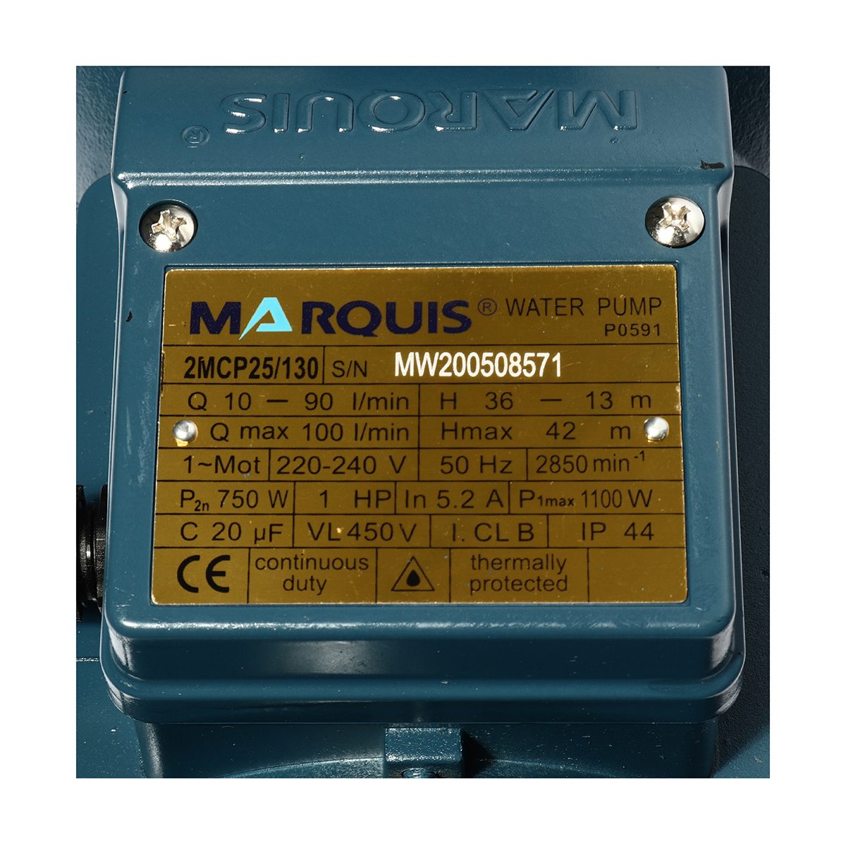 2MCP25/130 ปั๊มหอยโข่ง 2 ใบพัด 1 HP