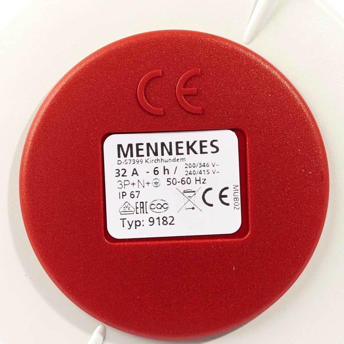 MENNEKES ปลั๊กอุตสาหกรรมตัวเมียติดผนัง CEE เข้าสายบน-ล่าง รุ่น 9182 ฐานปรับได้ 180˚ ชนิดกันน้ำ 3P+N+E/32A/400V/50-60 Hz/IP67 (เมนเนเคส)