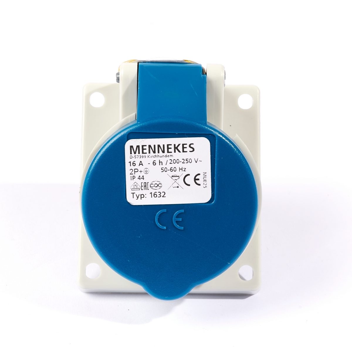 MENNEKES ปลั๊กอุตสาหกรรม ตัวเมีย เข้าสายบน-ล่าง ฝังเฉียง 20˚ รุ่น 1632 2P+E/16A/230V/50-60 Hz/IP44 (เมนเนเคส)