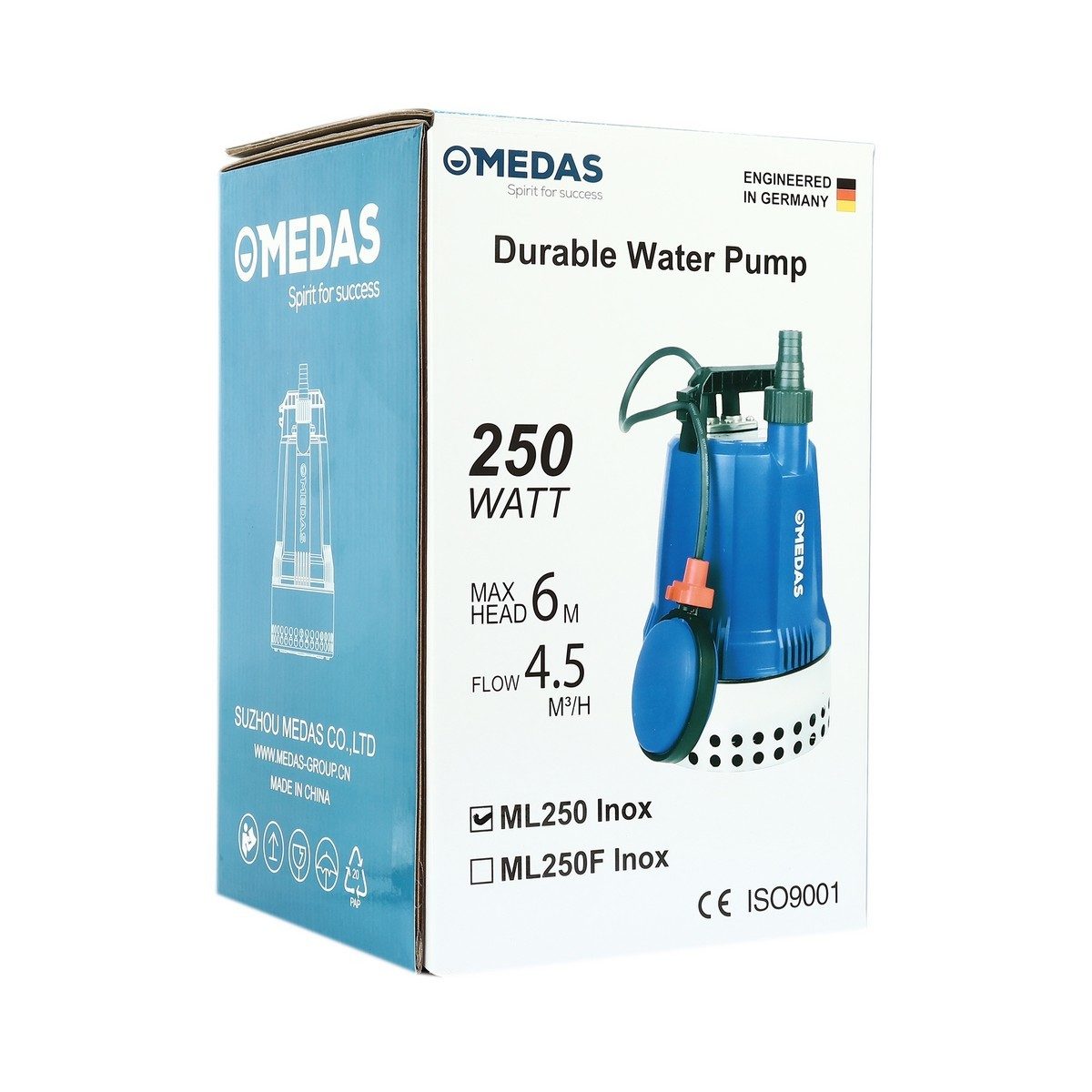 MEDAS ปั๊มแช่ กำลังมอเตอร์ 250 วัตต์ รุ่น ML250INOX ดูดน้ำได้ต่ำสุด 1 มม. ส่งสูง 5.5 ม. ปริมาณน้ำ 83 ลิตร/นาที ขนาดท่อออก 1 นิ้ว (เมดาส)