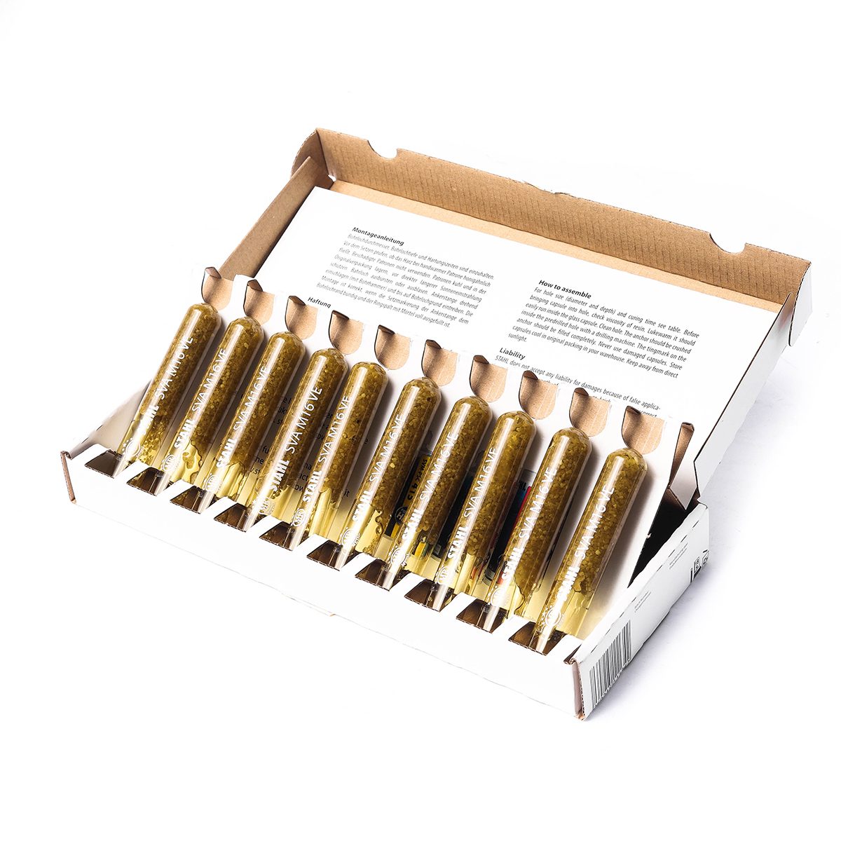 MR METAL พุกเคมีแบบปั่น M16 STAHL-SERIES รุ่น SVA-VE-16 (10 ชิ้น/กล่อง) น้ำยาเคมีหลอดแก้วใช้คู่กับสตัดพุกเคมี รับแรงดึงได้สูง ไม่มีสารก่อมะเ