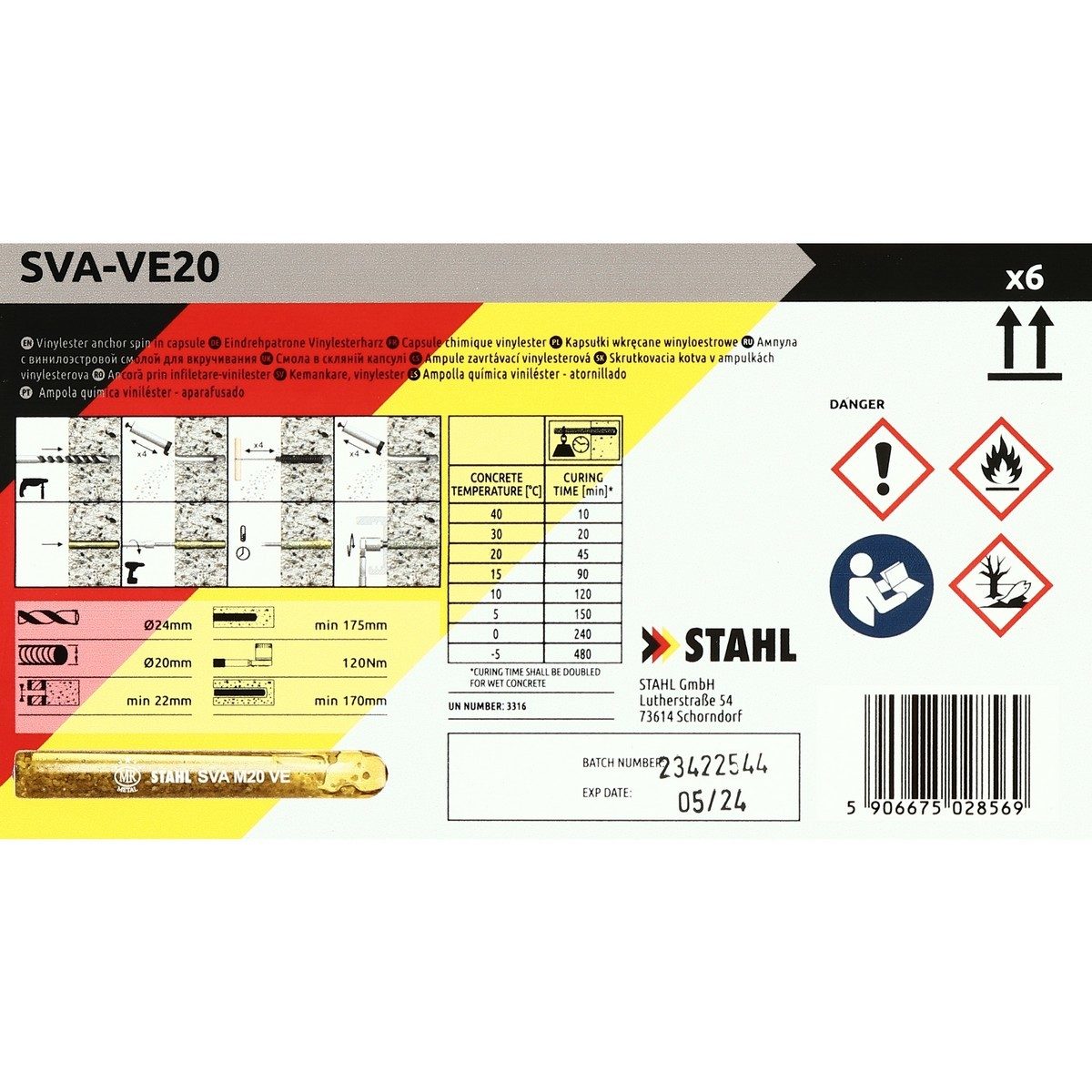 พุกเคมีแบบปั่น M20 STAHL-SERIES แบรนด์ เอ็มอาร์-เมทัล MR METAL รุ่น SVA-VE-20 น้ำยาเคมีหลอดแก้วใช้คู่กับสตัดพุกเคมีสำหรับติดตั้งกับวัสดุ เช่