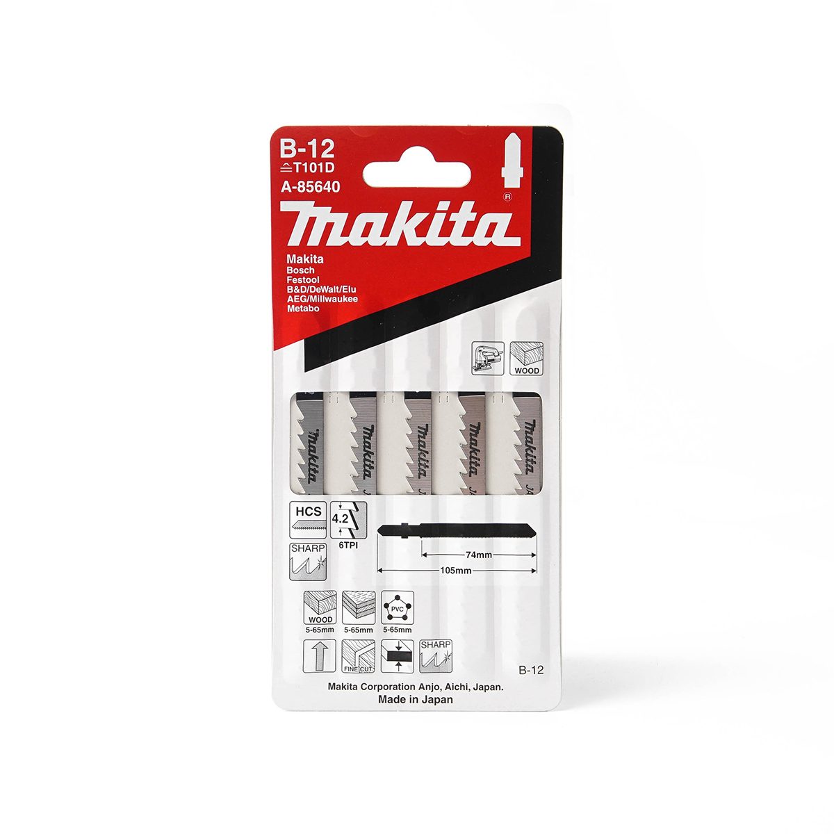 ใบเลื่อยจิกซอ B-12 (5ใบ/1PAC) A-85640