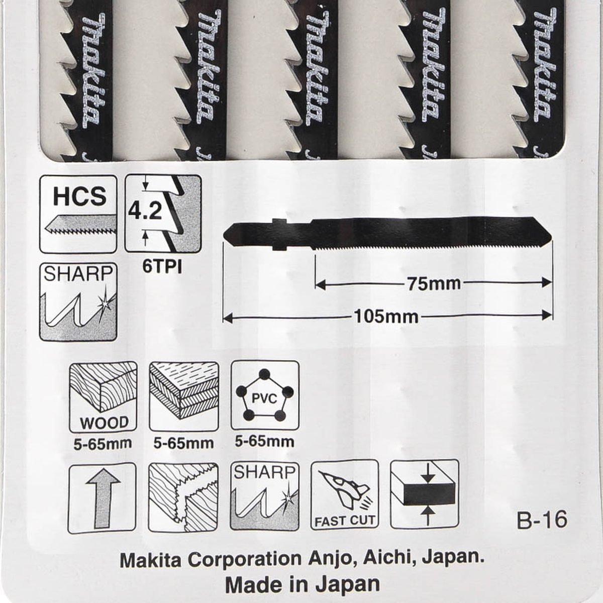 ใบเลื่อยจิกซอ B-16 (5ใบ/1PAC) A-85684