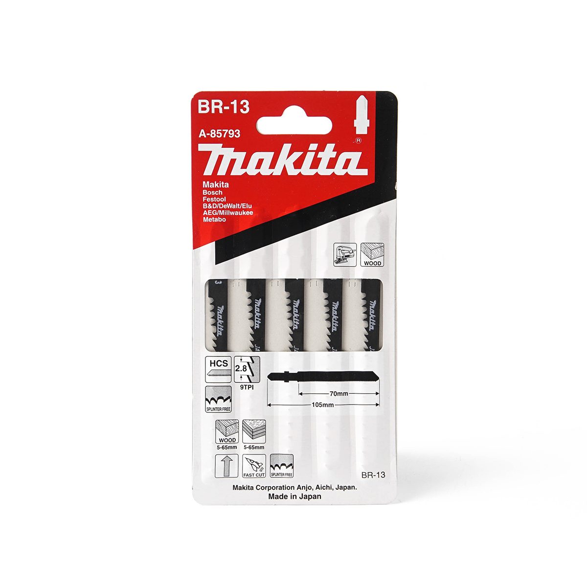 ใบเลื่อยจิกซอ BR-13 (5ใบ/1PAC) A-85793