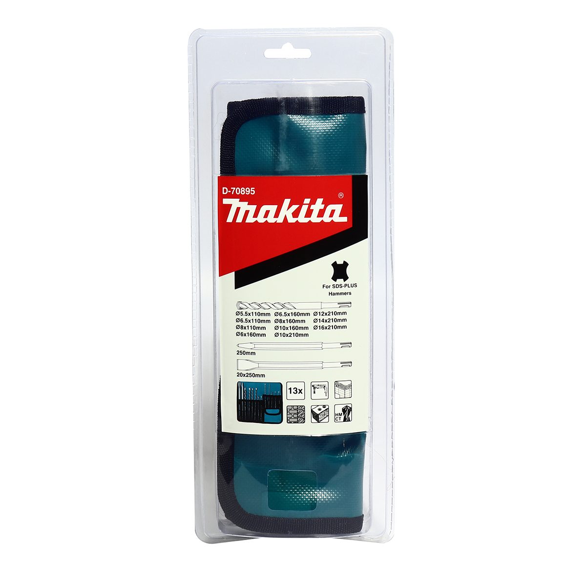 ชุดดอกสว่านและดอกสกัด SDS-PLUS มากีต้า (MAKITA) รุ่น D-70895 จำนวน 13 ดอก/ชุด บรรจุในถุงผ้า