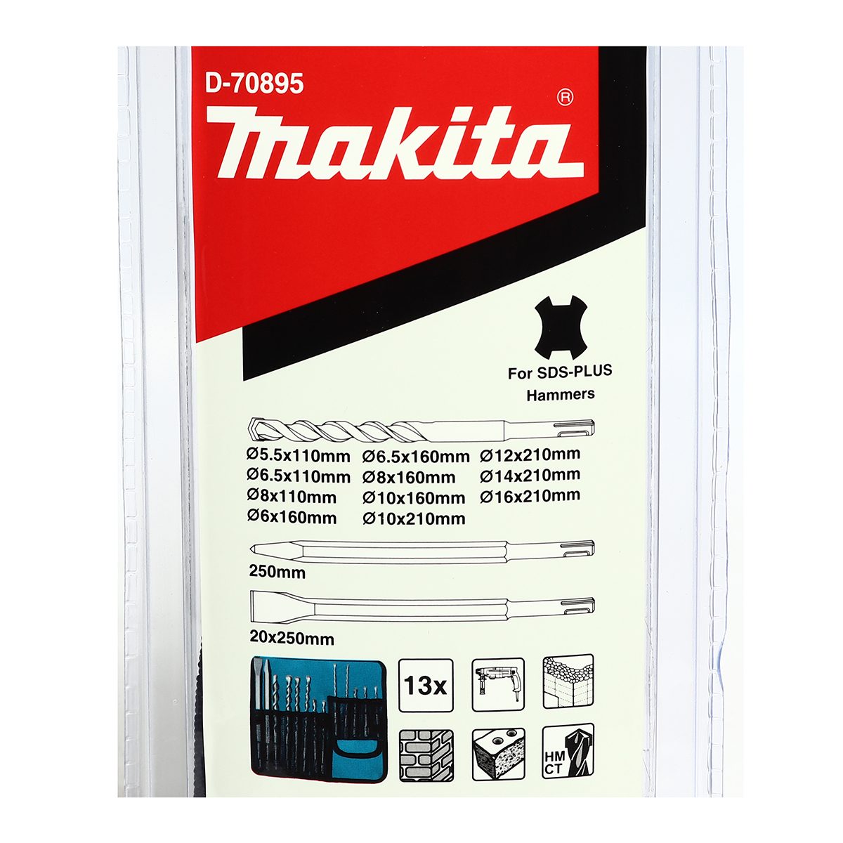 ชุดดอกสว่านและดอกสกัด SDS-PLUS มากีต้า (MAKITA) รุ่น D-70895 จำนวน 13 ดอก/ชุด บรรจุในถุงผ้า