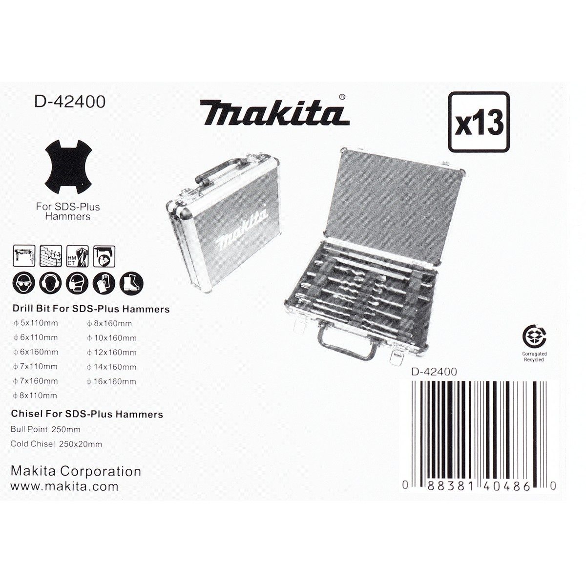MAKITA ชุดดอกสว่าน+สกัด SDS 13 ดอก/กล่อง D-42400 (มากีต้า)