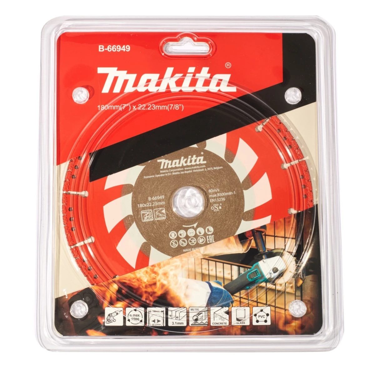 MAKITA ใบเพชรตัดคอนกรีต 7 นิ้ว (180 มม.) รุ่น B-66949 รูกลาง 22.23 มม. มาตรฐาน EN13236 สำหรับงานกู้ภัย 3.1 มม. (มากีต้า)