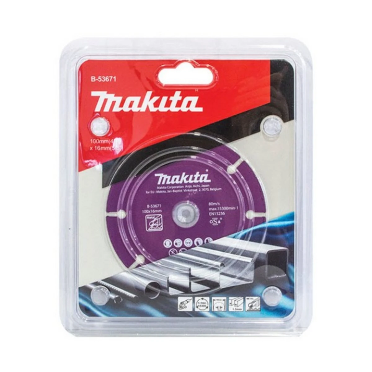 MAKITA (B-53671) ใบเพชรตัดโลหะ ขนาด 4 นิ้ว (100 มม.) หนา 1.3 มม. ความสูงของปลาย 1.8 มม. เส้นผ่านศูนย์กลางรูกลาง 16 มม. มาตรฐาน EN13236 (มากี