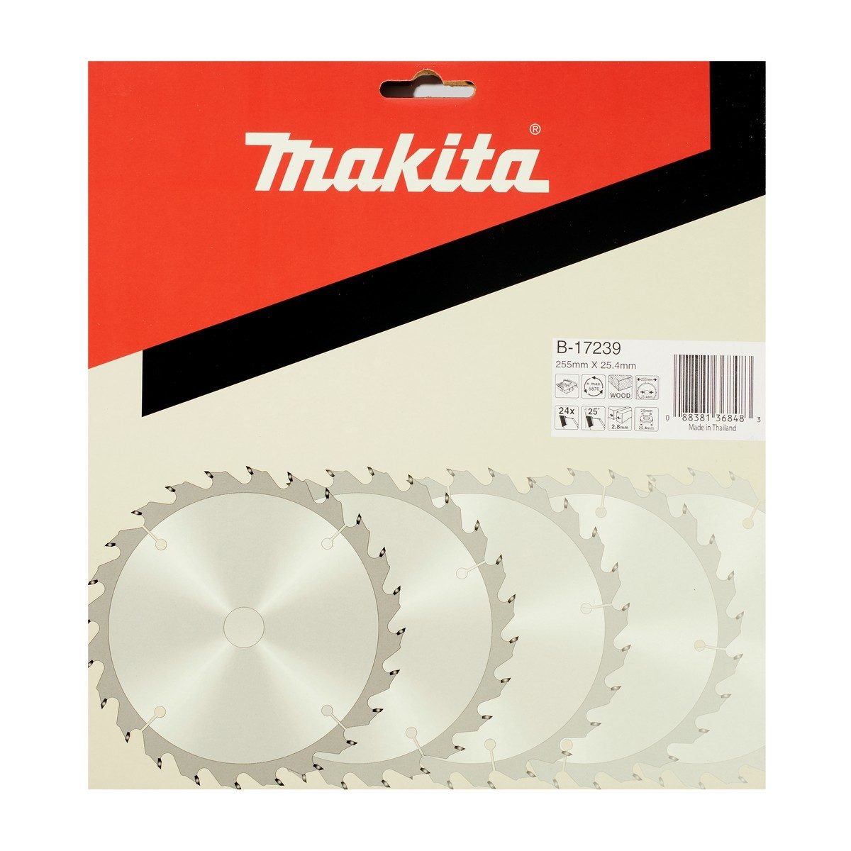 MAKITA ใบเลื่อยวงเดือนคาร์ไบด์สำหรับตัดไม้ 10 นิ้ว 24 ฟัน รุ่น B-17239 เส้นผ่านศูนย์กลาง 255 มม. หนา 2.8 มม. (มากีต้า)