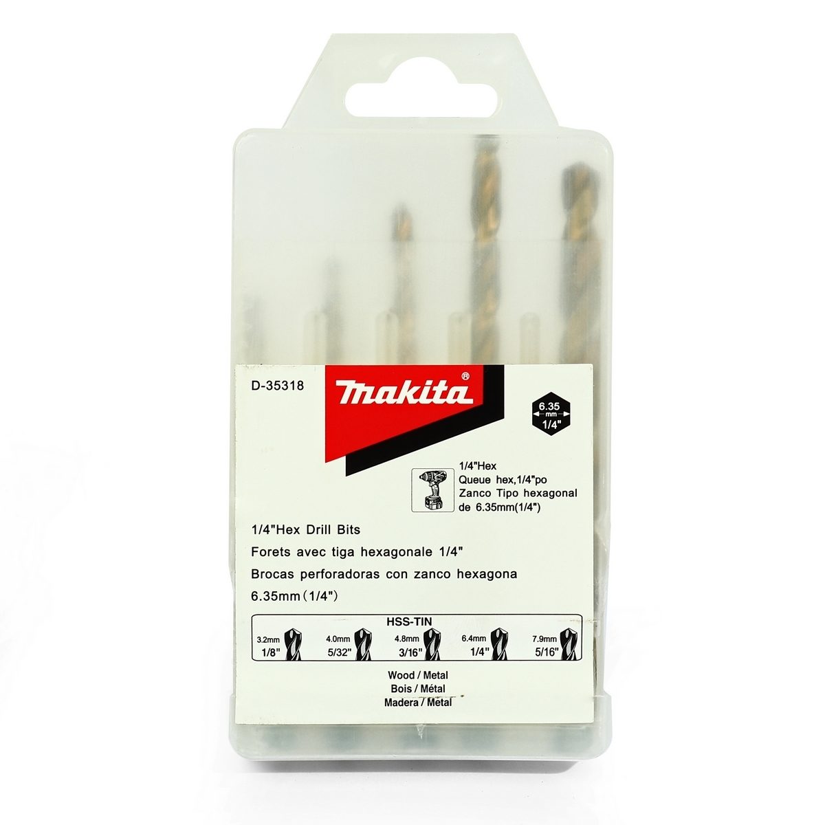 ชุดดอกเจาะเหล็กHSS หุน 5ดอก HEX(D-35318)