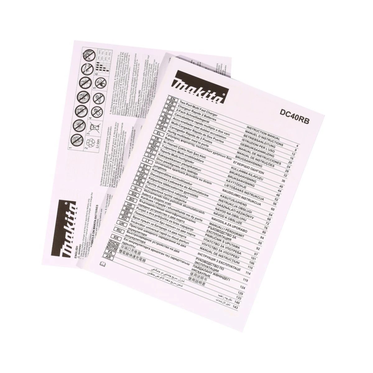 MAKITA ชุดแบตเตอรี่และแท่นชาร์จ 40 โวลต์ รุ่น MP1910A6-7 ประกอบด้วย แบตเตอรี่ BL4080F (8 แอมป์ ) 2 ชิ้น + แท่นชาร์จคู่ DC40RB + กล่องเครื่อง