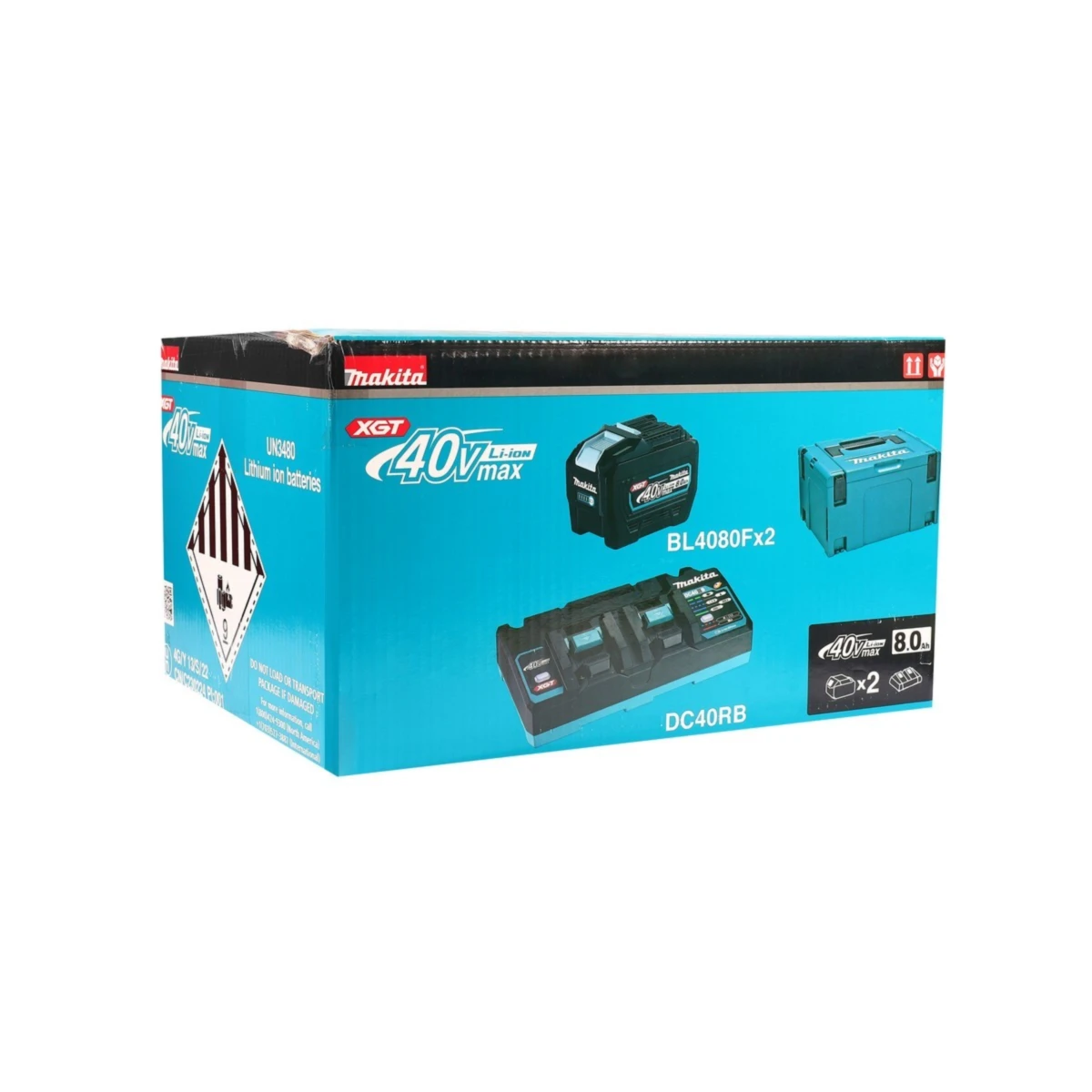 MAKITA ชุดแบตเตอรี่และแท่นชาร์จ 40 โวลต์ รุ่น MP1910A6-7 ประกอบด้วย แบตเตอรี่ BL4080F (8 แอมป์ ) 2 ชิ้น + แท่นชาร์จคู่ DC40RB + กล่องเครื่อง