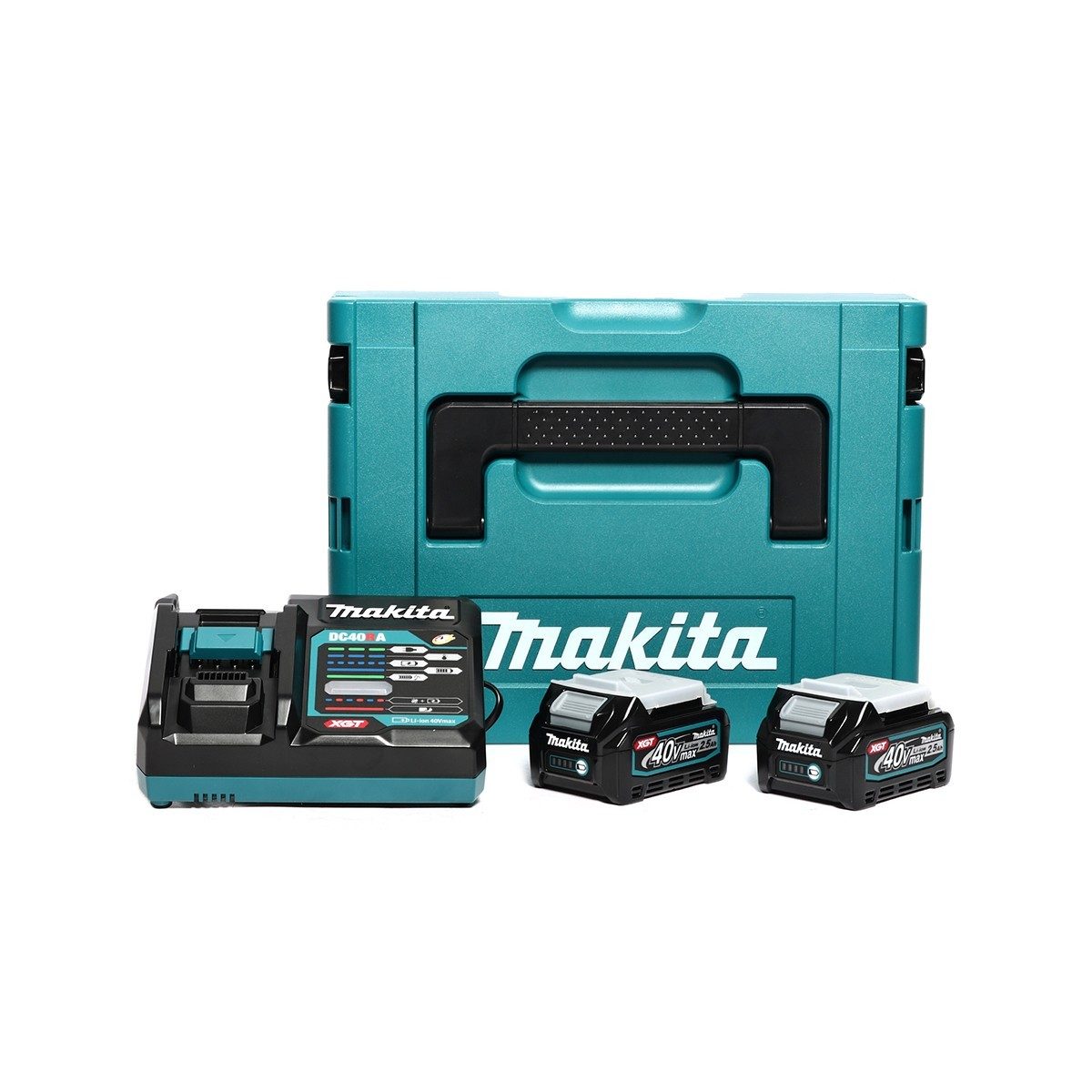 MAKITA ชุดแบตเตอรี่และแท่นชาร์จ 40 โวลต์ รุ่น MKP1G001 ประกอบด้วย แบตเตอรี่ BL4040 (2.5 แอมป์) 2 ชิ้น + แท่นชาร์จเร็ว DC40RA + กล่องเครื่องม