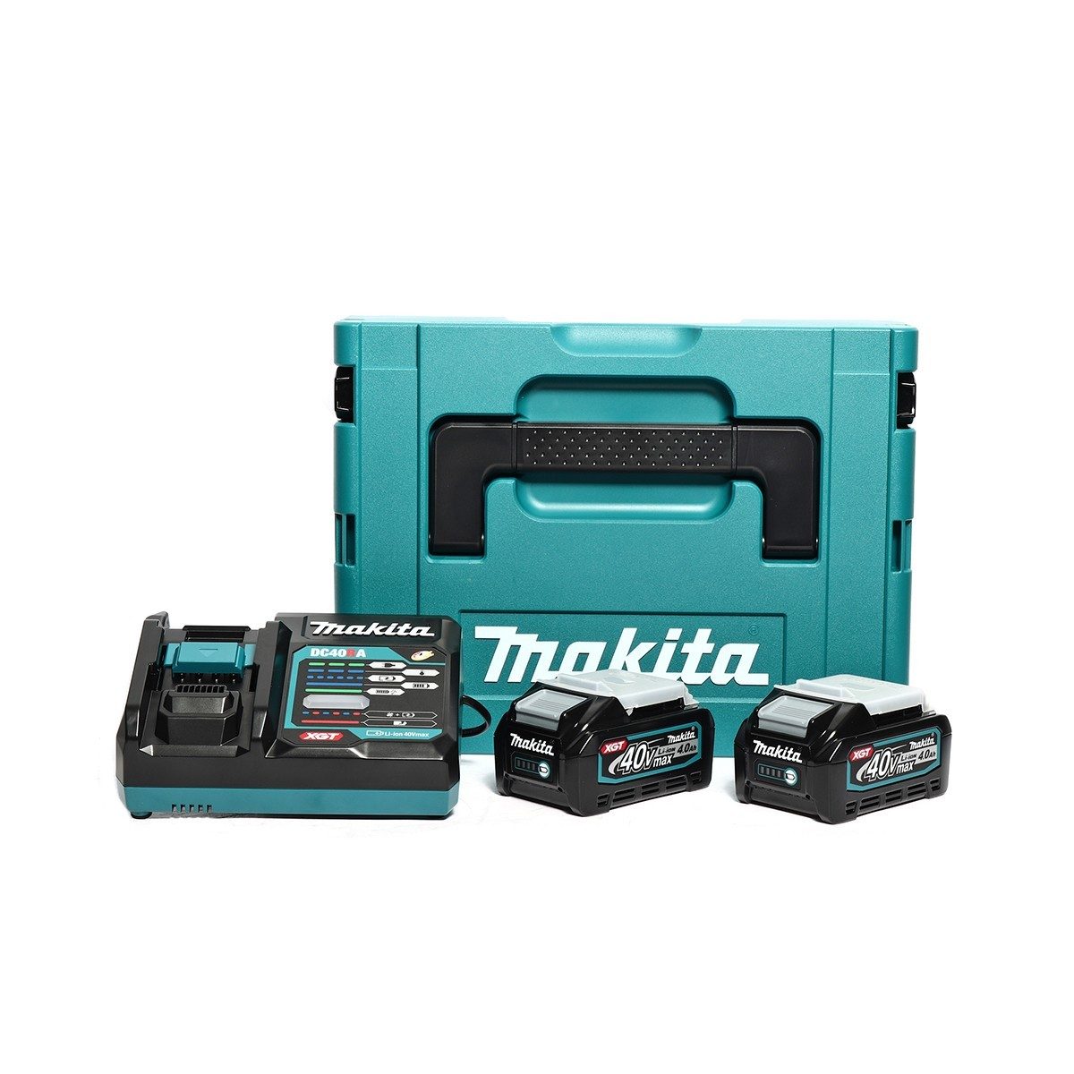 MAKITA ชุดแบตเตอรี่และแท่นชาร์จ 40 โวลต์ รุ่น MKP1G002 ประกอบด้วย แบตเตอรี่ BL4040 (4 แอมป์) 2 ชิ้น + แท่นชาร์จเร็ว DC40RA + กล่องเครื่องมือ