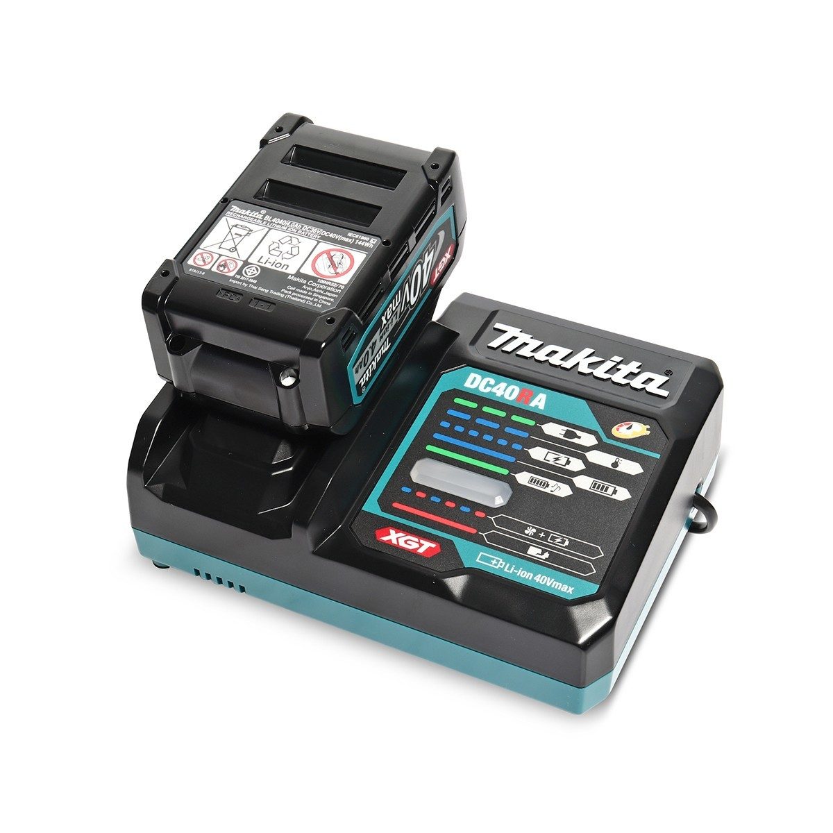 MAKITA ชุดแบตเตอรี่และแท่นชาร์จ 40 โวลต์ รุ่น MKP1G002 ประกอบด้วย แบตเตอรี่ BL4040 (4 แอมป์) 2 ชิ้น + แท่นชาร์จเร็ว DC40RA + กล่องเครื่องมือ