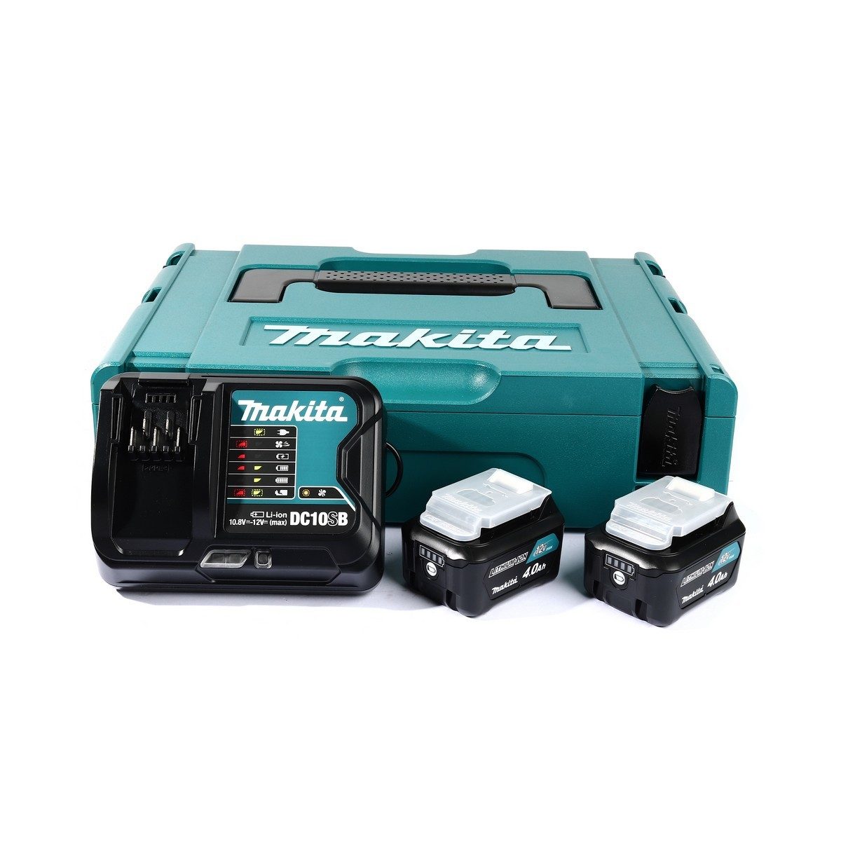MAKITA ชุดแบตเตอรี่และแท่นชาร์จ 12 โวลต์ รุ่น MKP1SM122 ประกอบด้วย แบตเตอรี่ BL1041B (4 แอมป์) 2 ชิ้น + แท่นชาร์จเร็ว DC10SB + กล่องเครื่องม