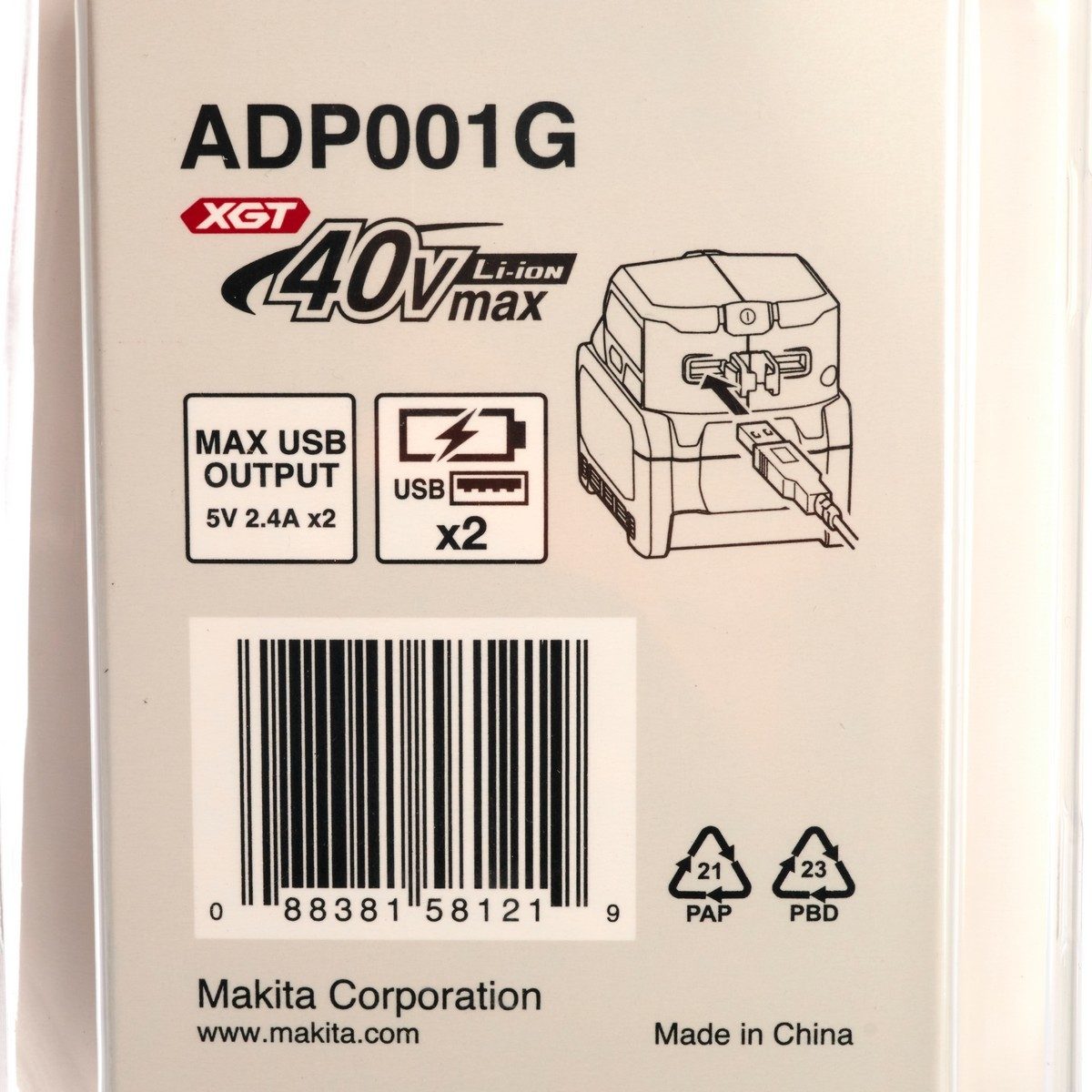MAKITA ตัวแปลงไฟ USB สำหรับ LI-ION 40V มากีต้า รุ่น ADP001G ใช้กับแบตเตอรี่ 40VMAX รุ่น BL4040 และ BL4025