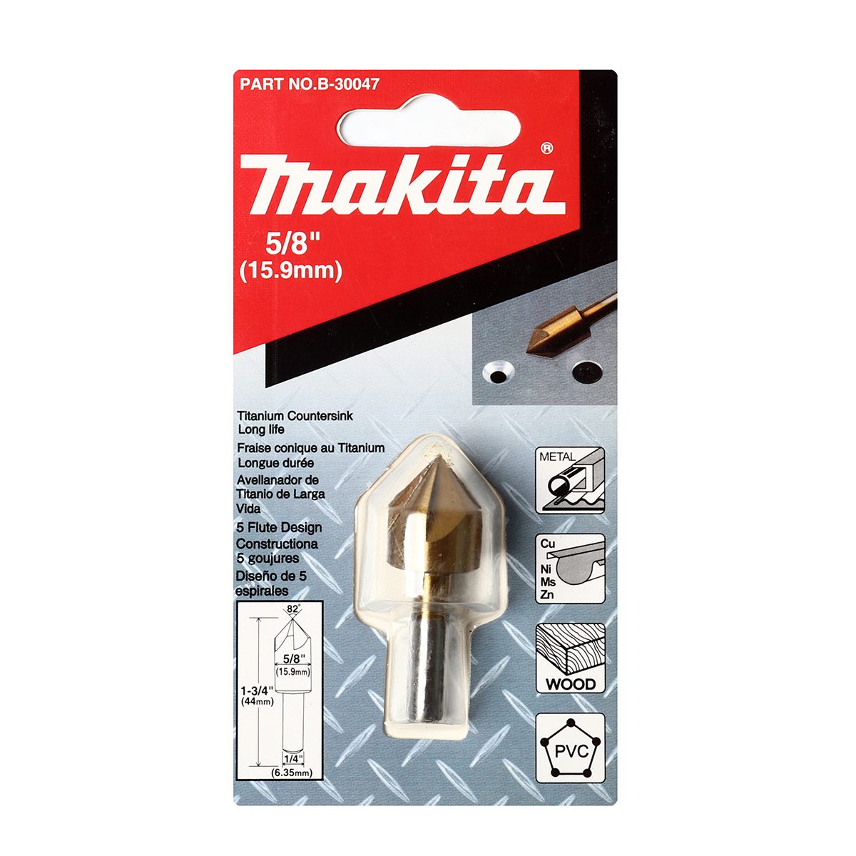 ดอก COUNTERSINK 82 องศา 5/8" ก้านตรง TIN