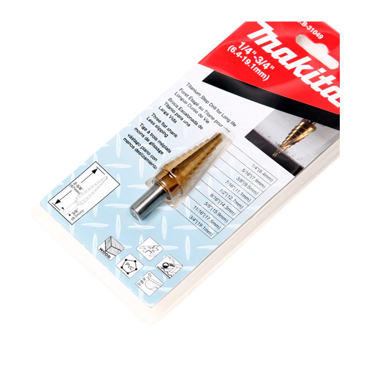 ดอก STEP DRILL 1/4" - 3/4" ร่องตรงTI-N